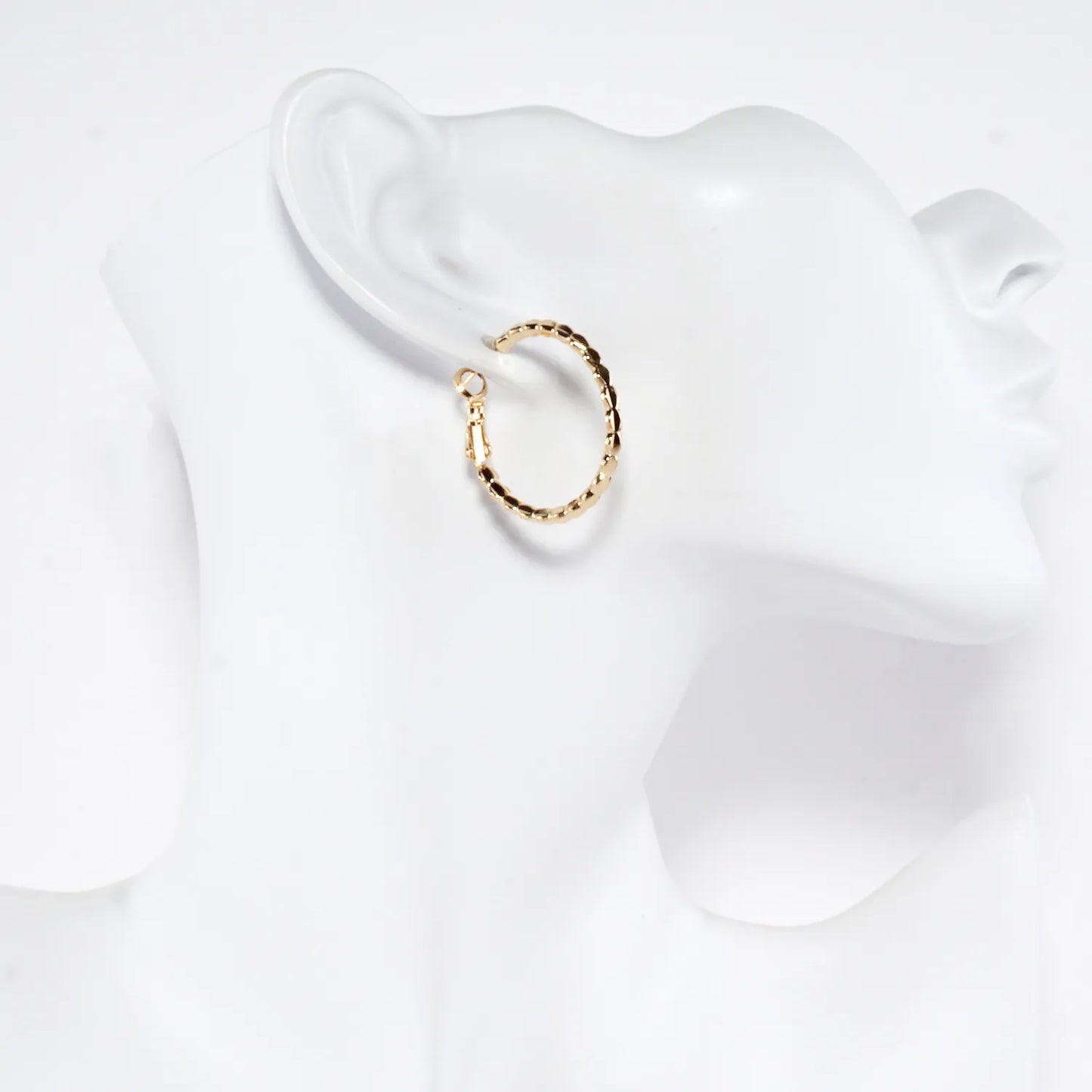 Textured Brass Latch Back 1.25 Inch Hoop Earrings