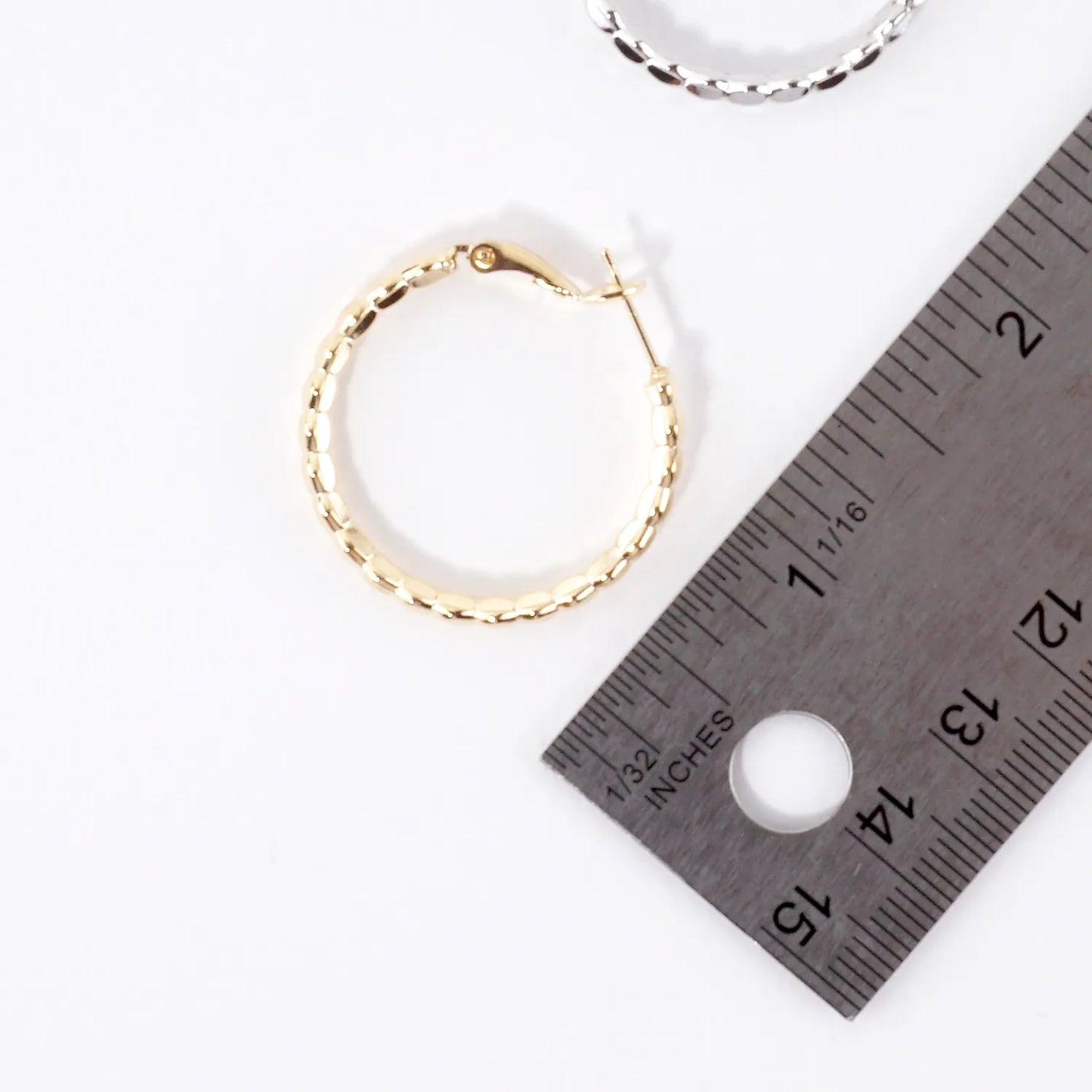 Textured Brass Latch Back 1.25 Inch Hoop Earrings