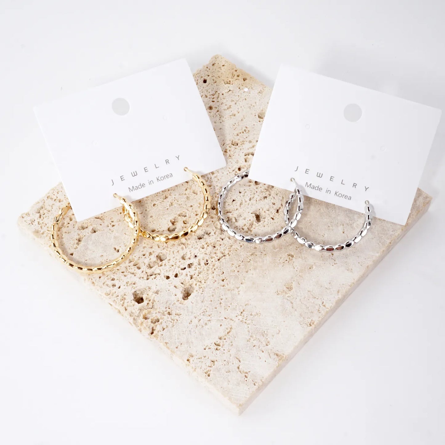 Textured Brass Latch Back 1.25 Inch Hoop Earrings