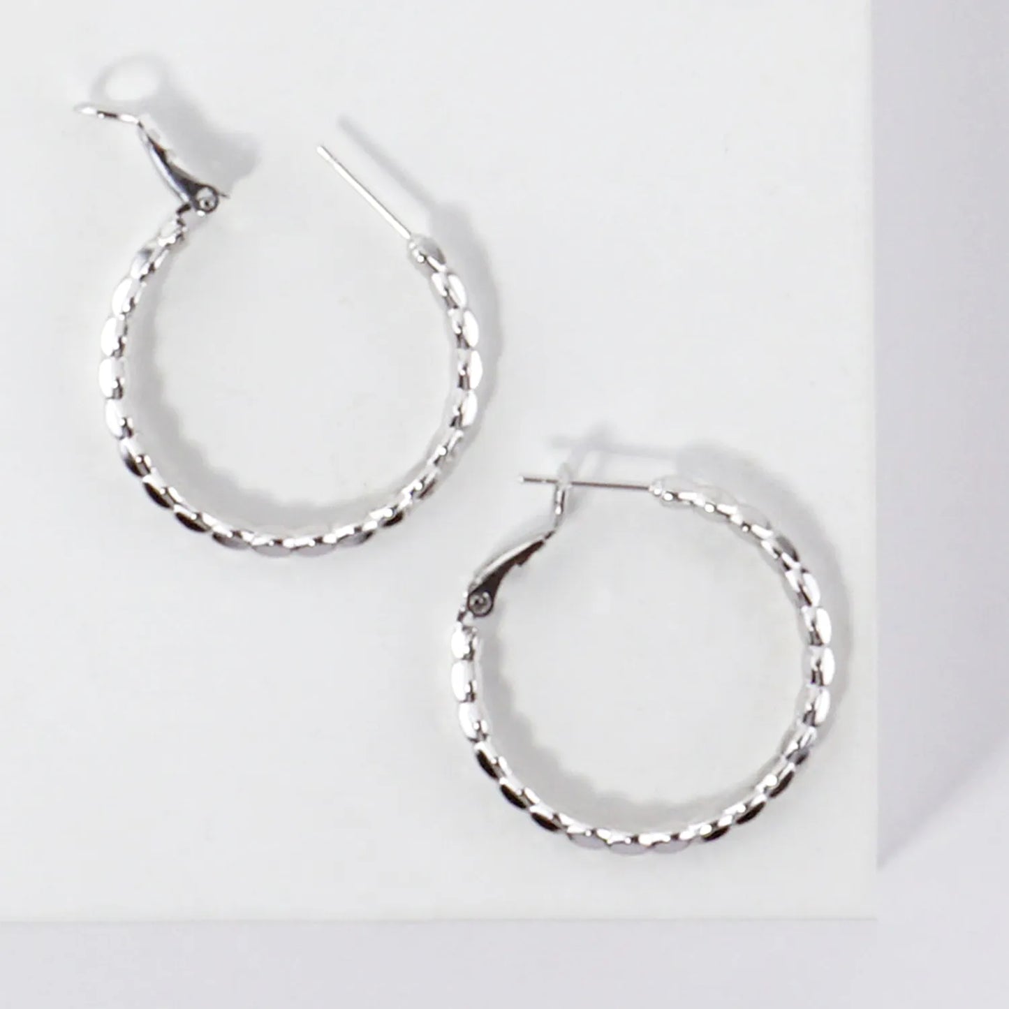 Textured Brass Latch Back 1.25 Inch Hoop Earrings