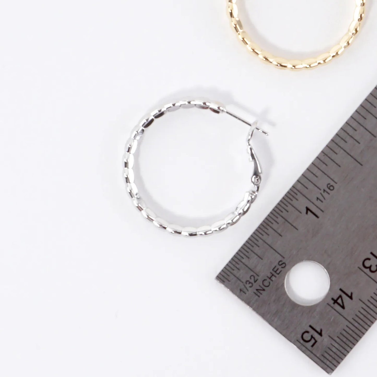 Textured Brass Latch Back 1.25 Inch Hoop Earrings