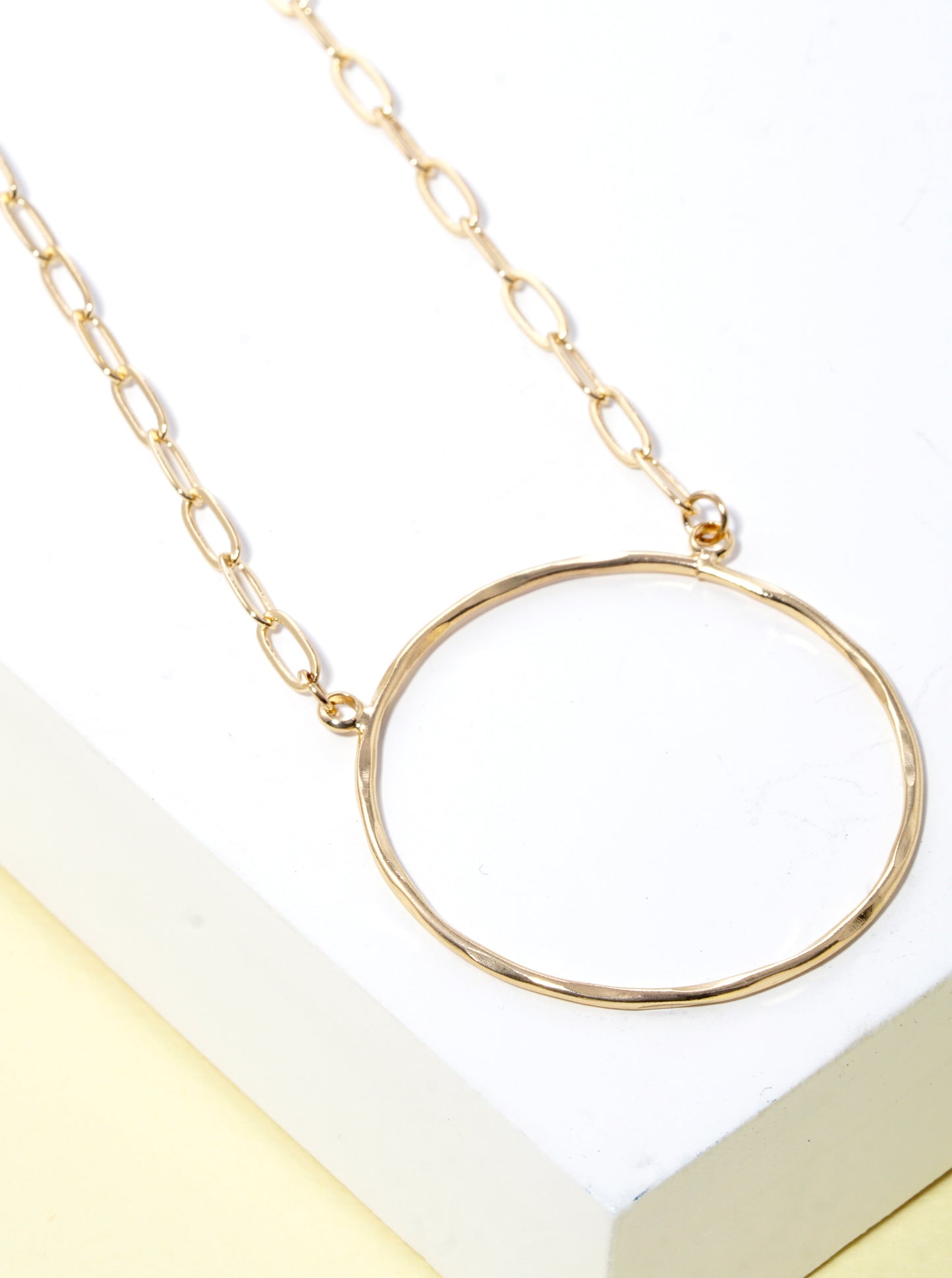 Textured Brass Wire Circle Pendant Necklace