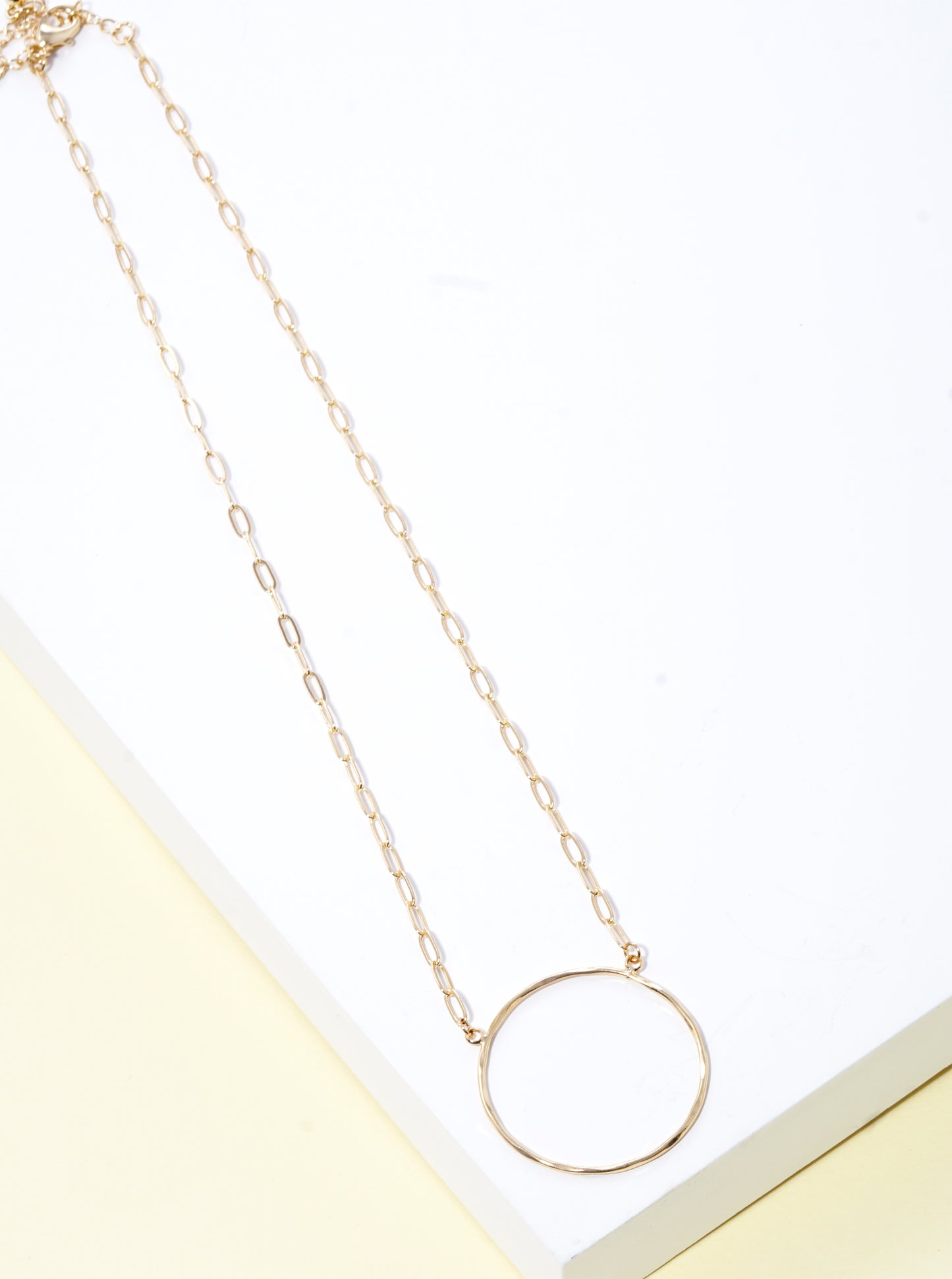 Textured Brass Wire Circle Pendant Necklace