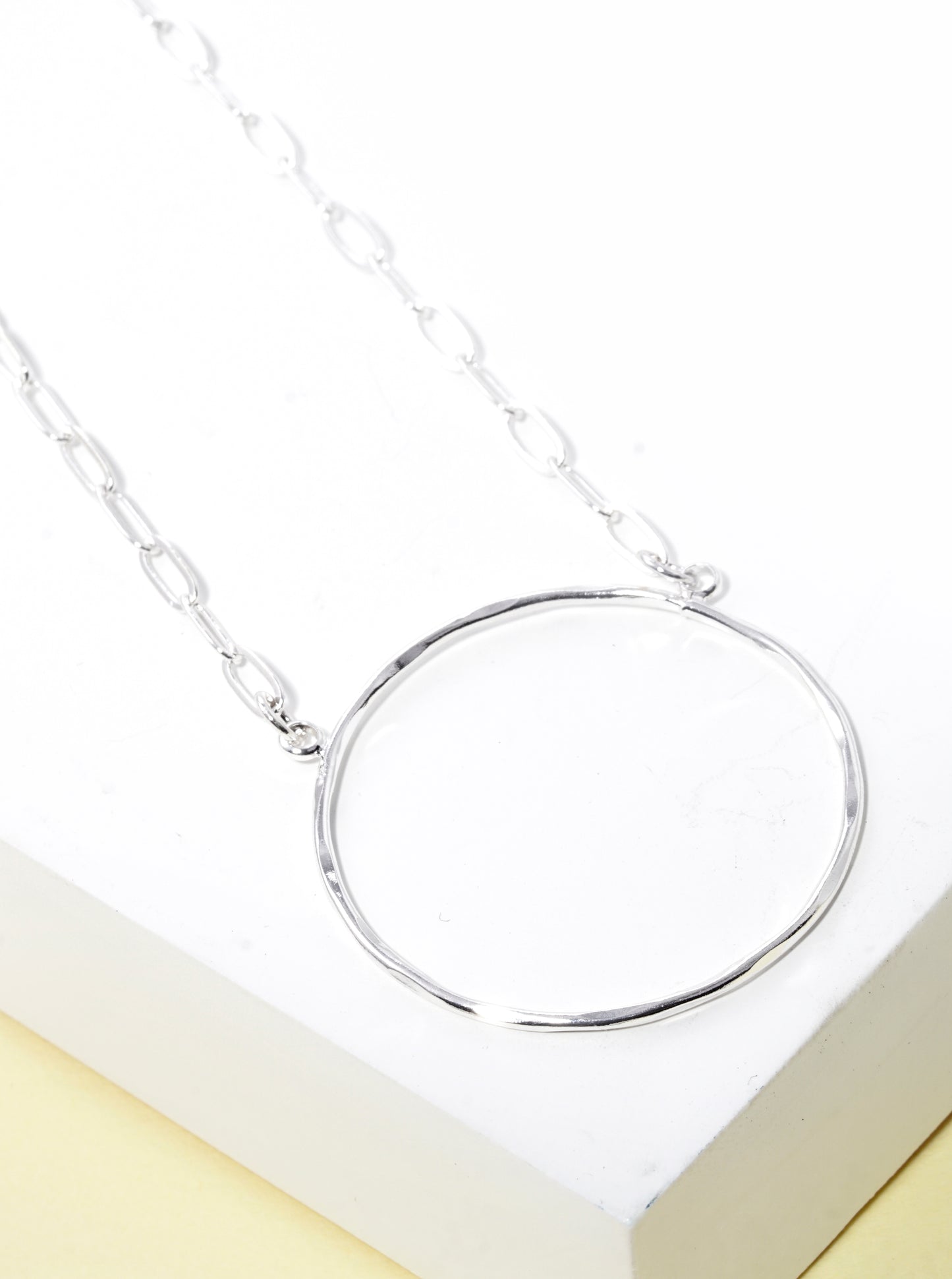 Textured Brass Wire Circle Pendant Necklace
