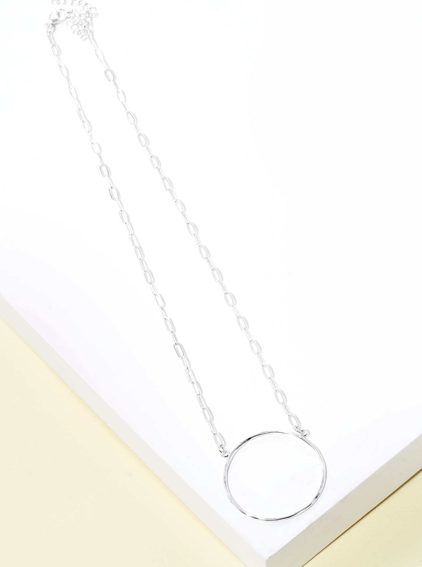 Textured Brass Wire Circle Pendant Necklace