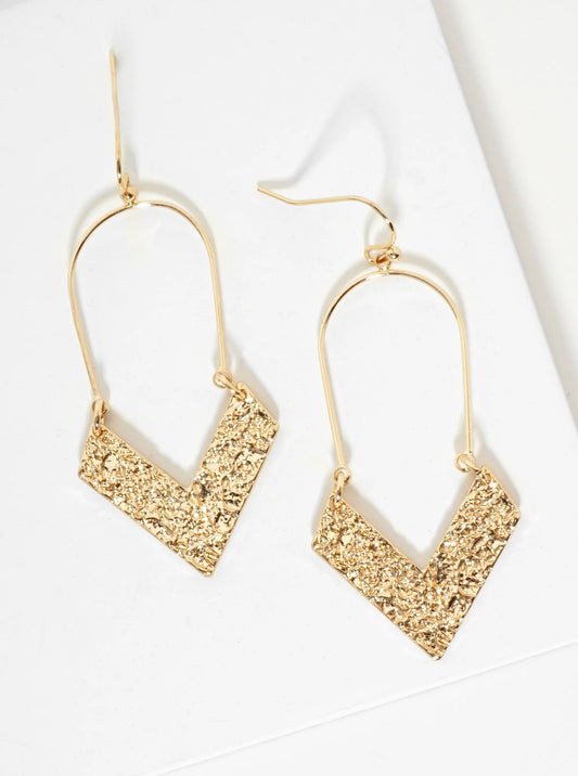 Textured Chevron Drop Metal Dangle Earrings