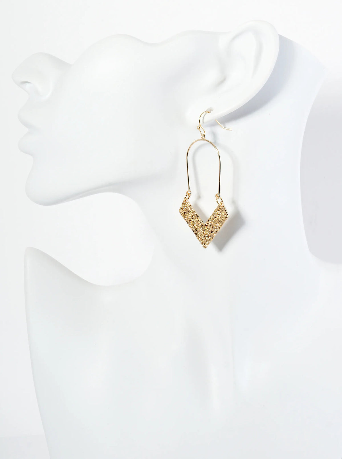 Textured Chevron Drop Metal Dangle Earrings