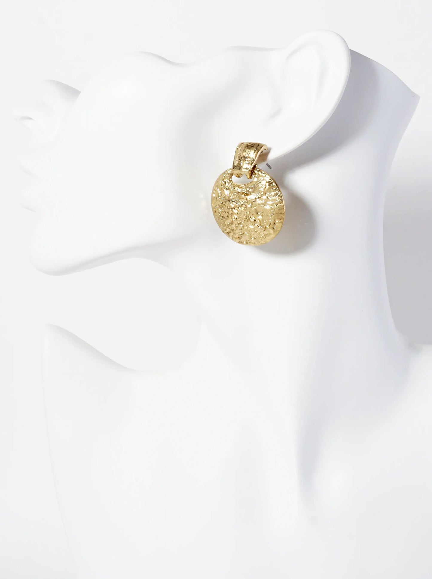 Textured Circle Drop Doorknocker Earrings With-Titanium-Post