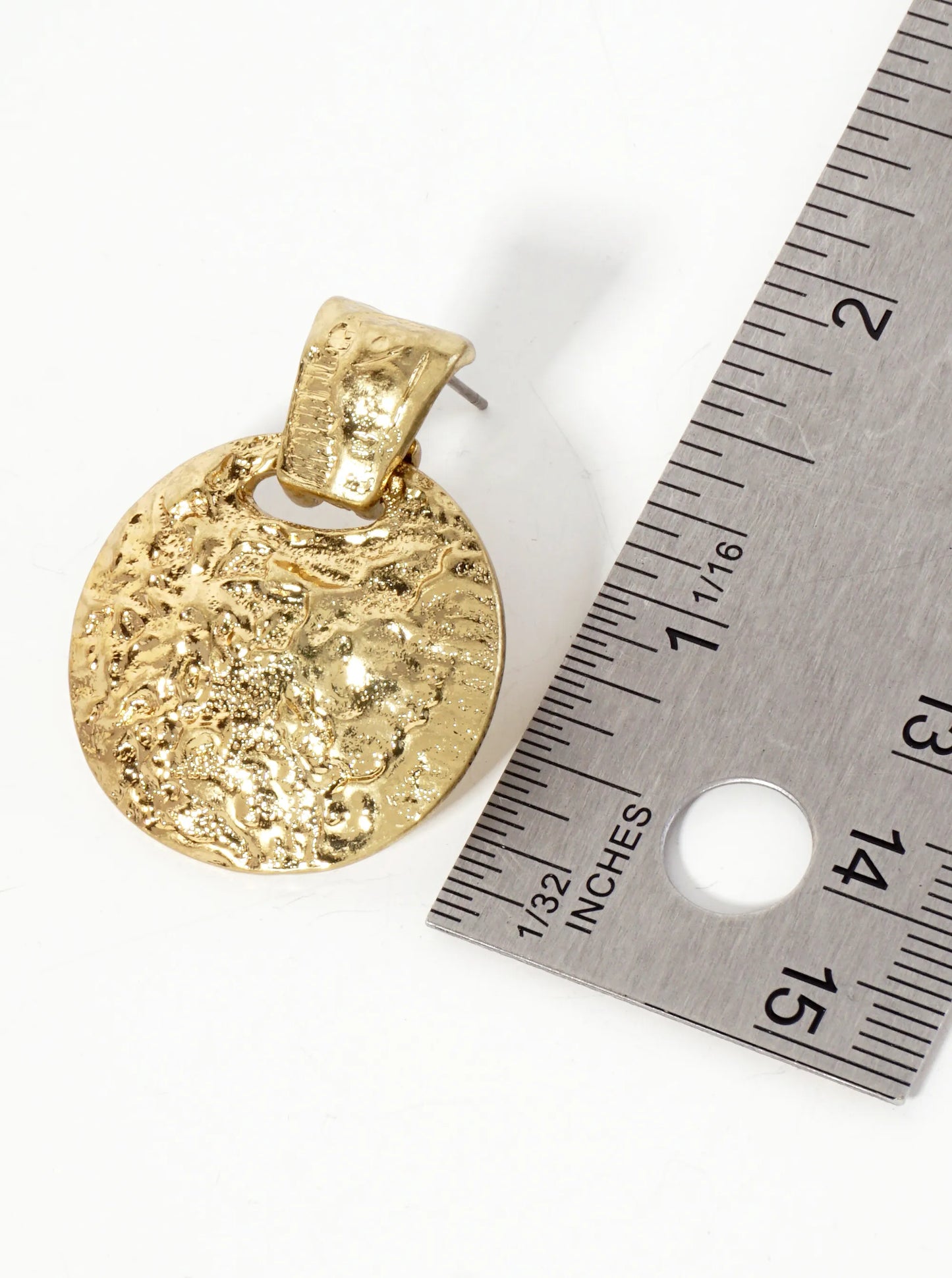 Textured Circle Drop Doorknocker Earrings With-Titanium-Post