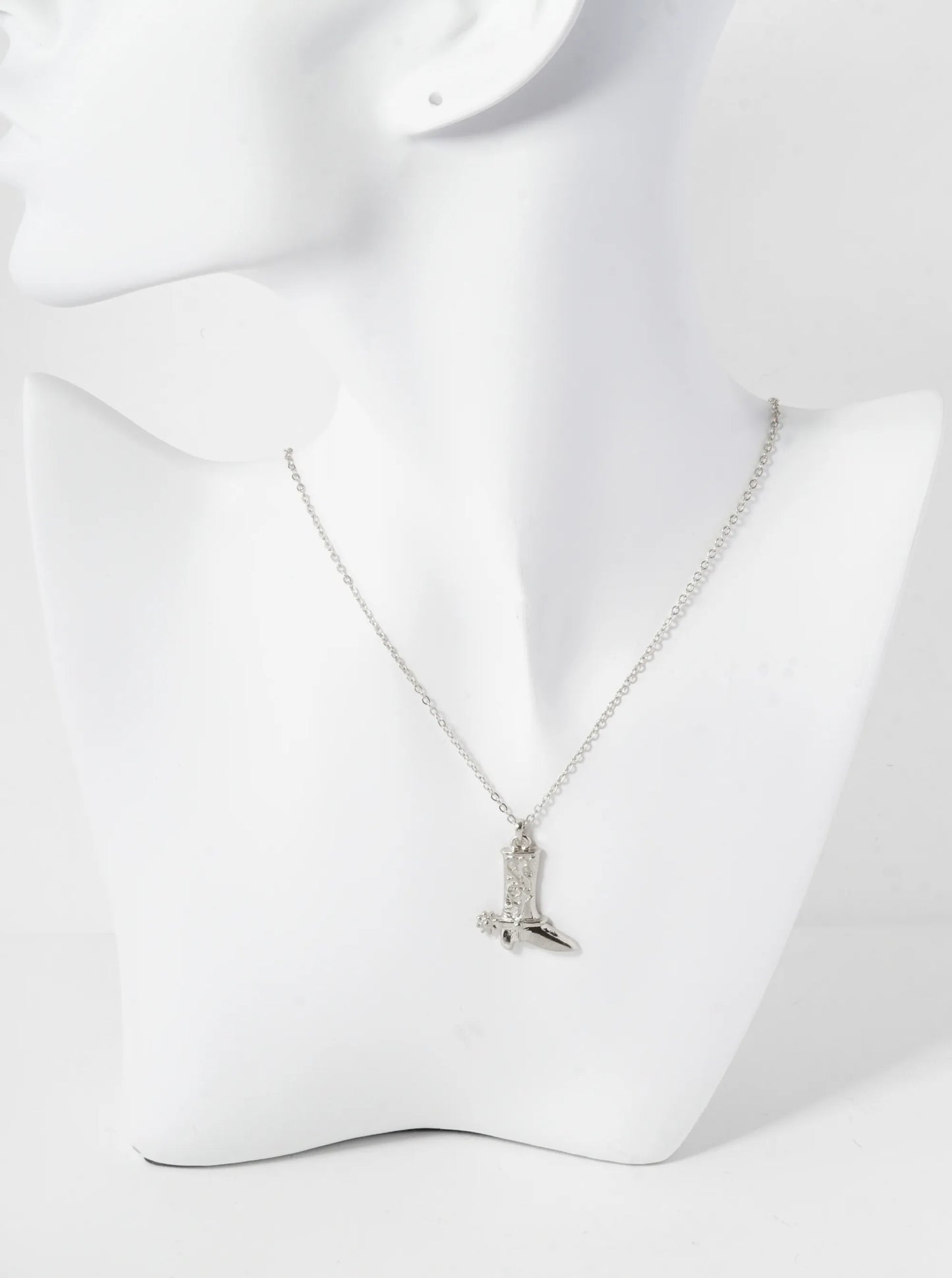 Textured Cowboy Cowgirl Boot Pendant Necklace