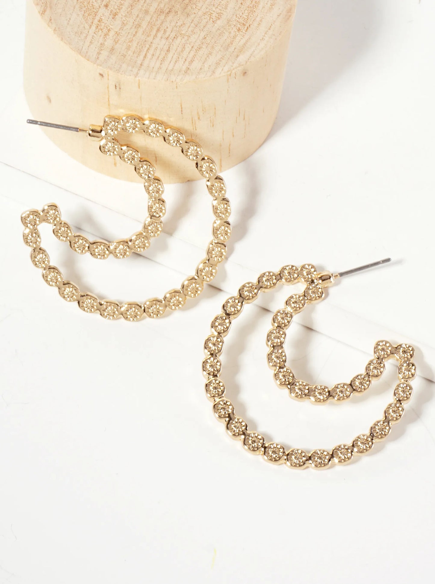 Textured Crescent Moon-Shape 35mm Open Hoop Earrings