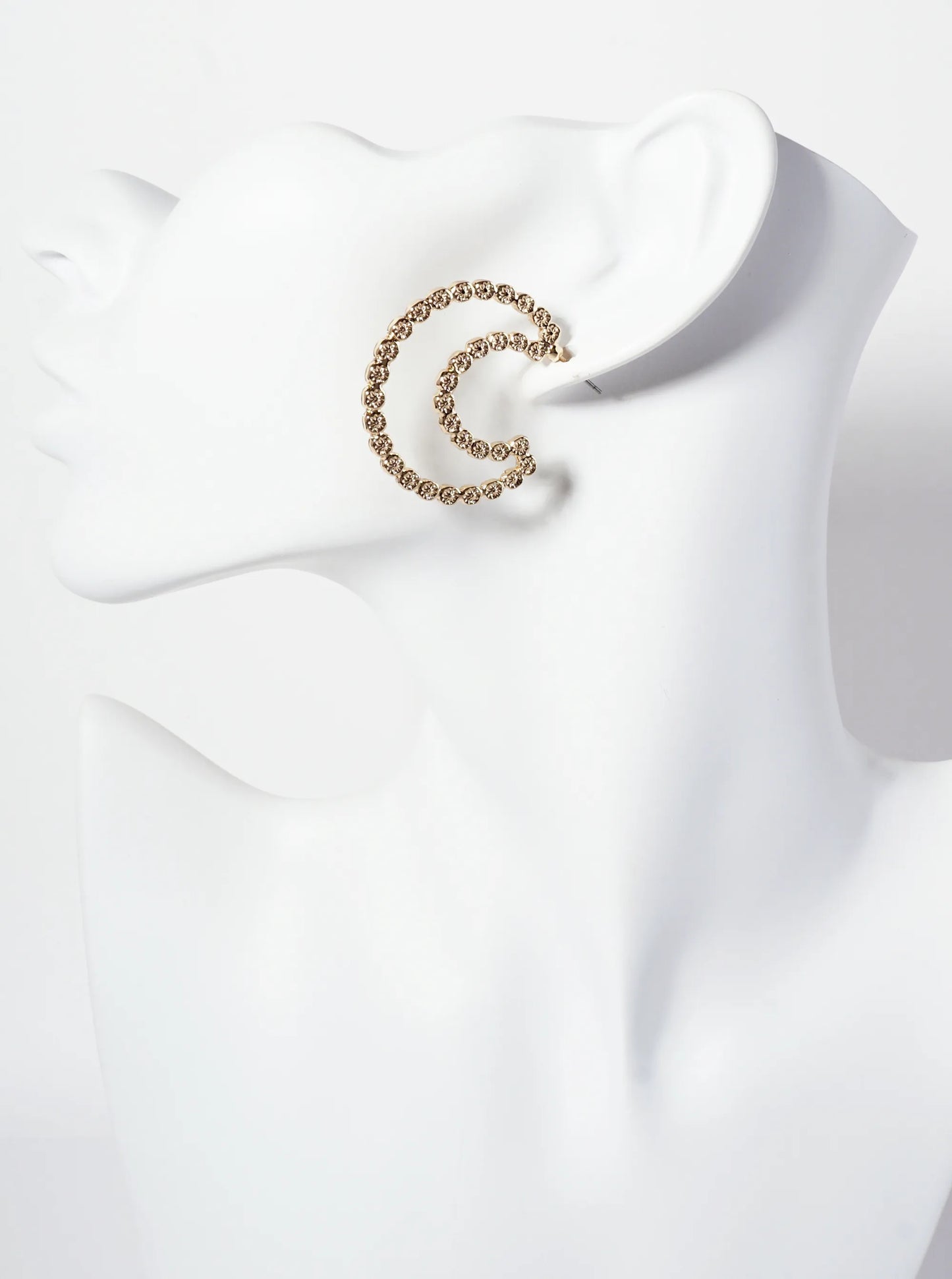 Textured Crescent Moon-Shape 35mm Open Hoop Earrings