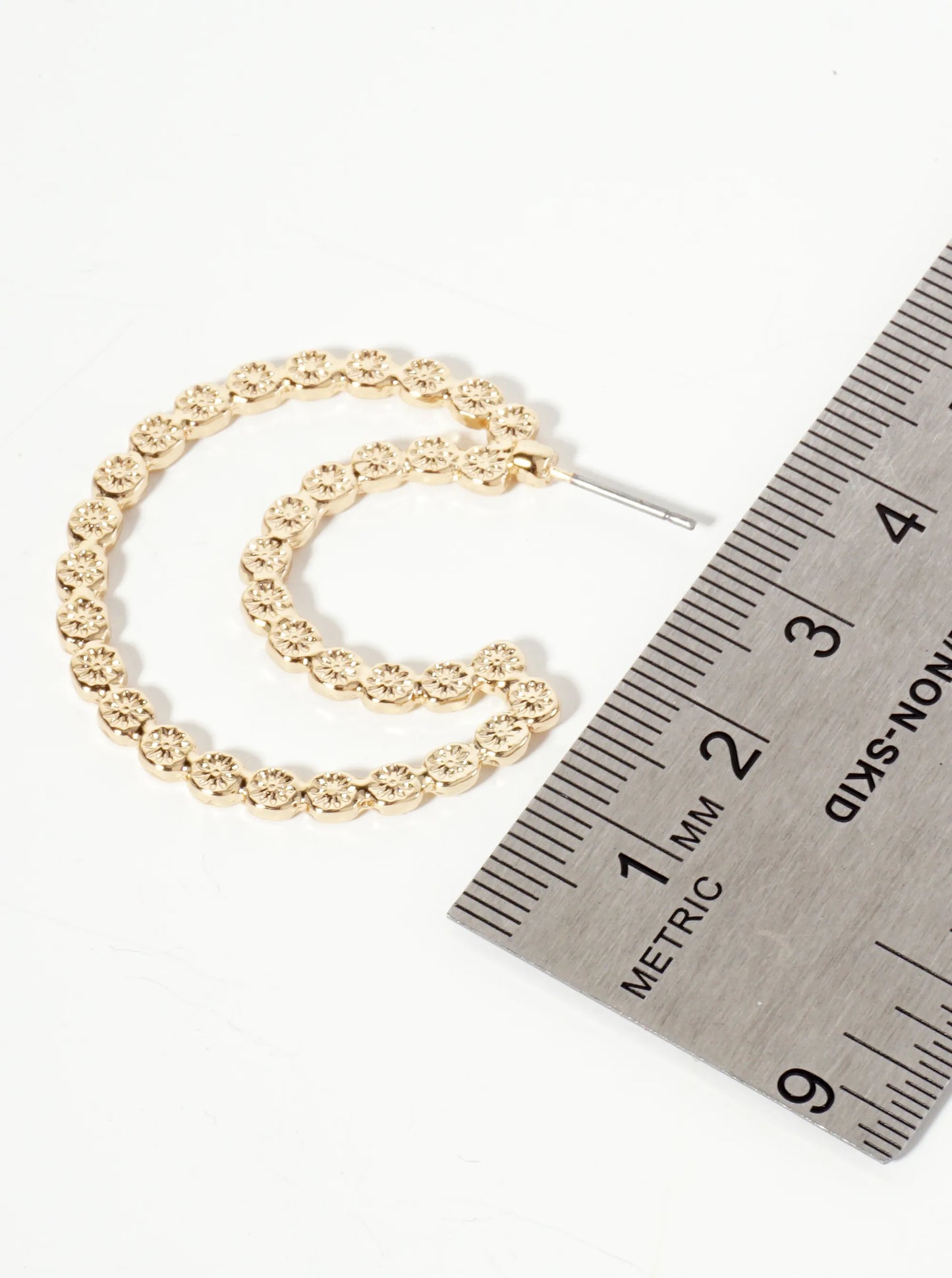 Textured Crescent Moon-Shape 35mm Open Hoop Earrings