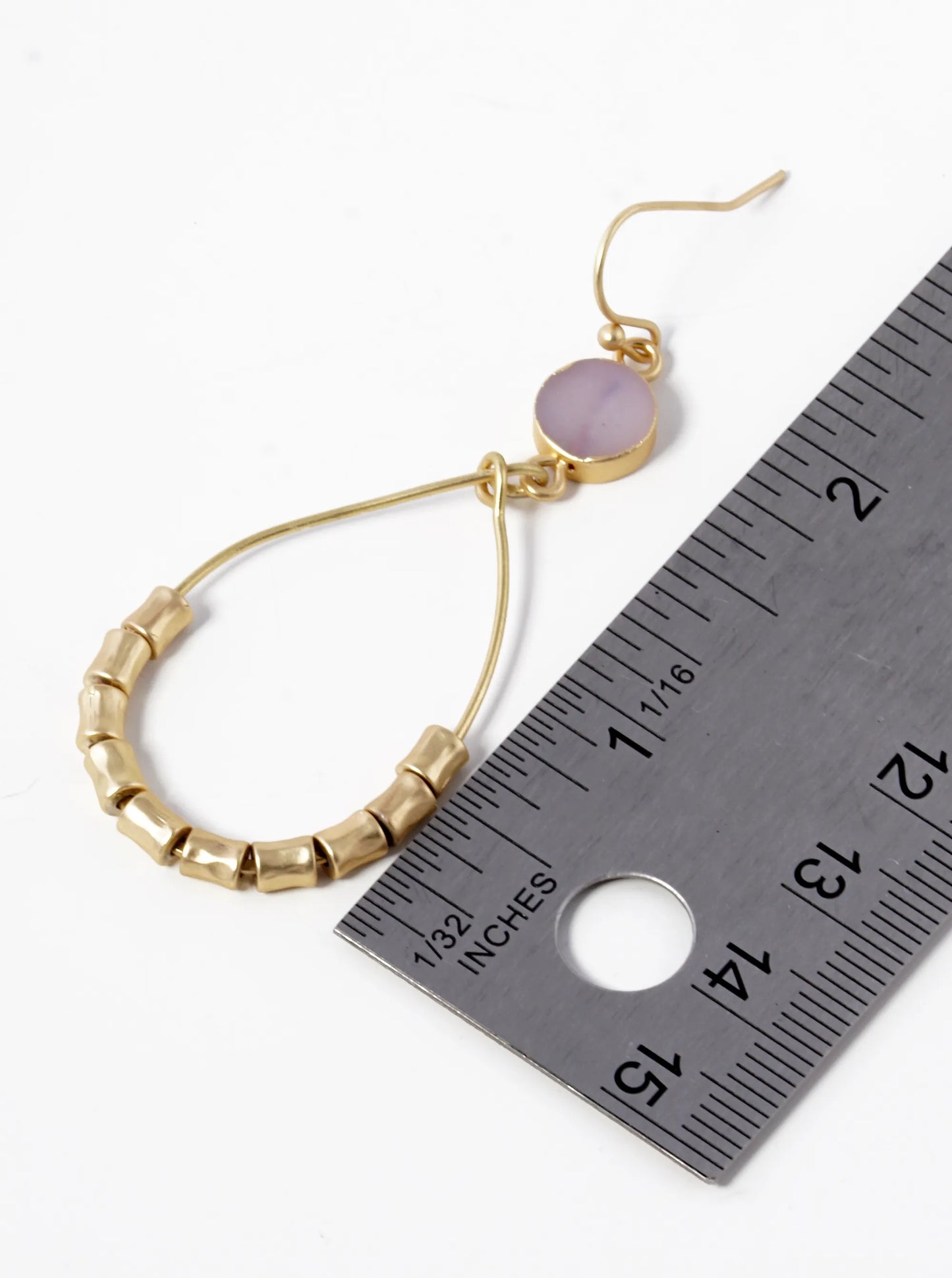 Textured Cylinder Beaded Wire Teardrop Semi-Precious Stone Earrings