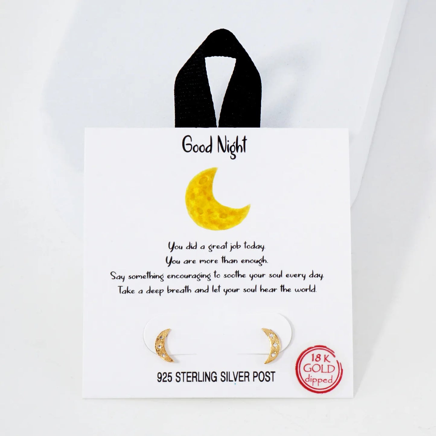 Textured Dainty CZ Crescent Moon 18K-Gold-Dipped Brass Earrings With 925-Sterling-Silver Post