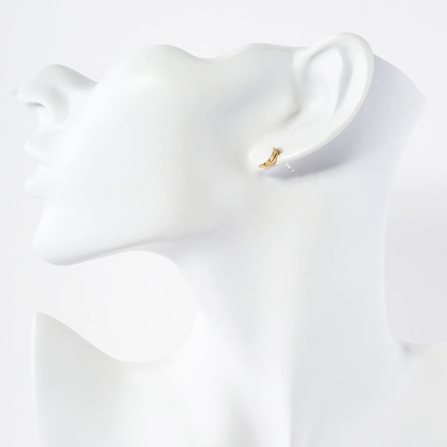 Textured Dainty CZ Crescent Moon 18K-Gold-Dipped Brass Earrings With 925-Sterling-Silver Post