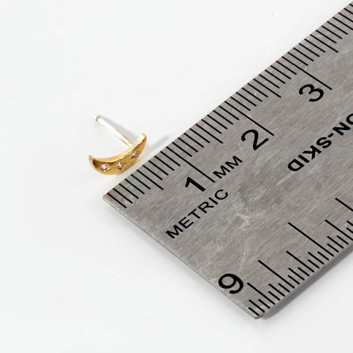 Textured Dainty CZ Crescent Moon 18K-Gold-Dipped Brass Earrings With 925-Sterling-Silver Post