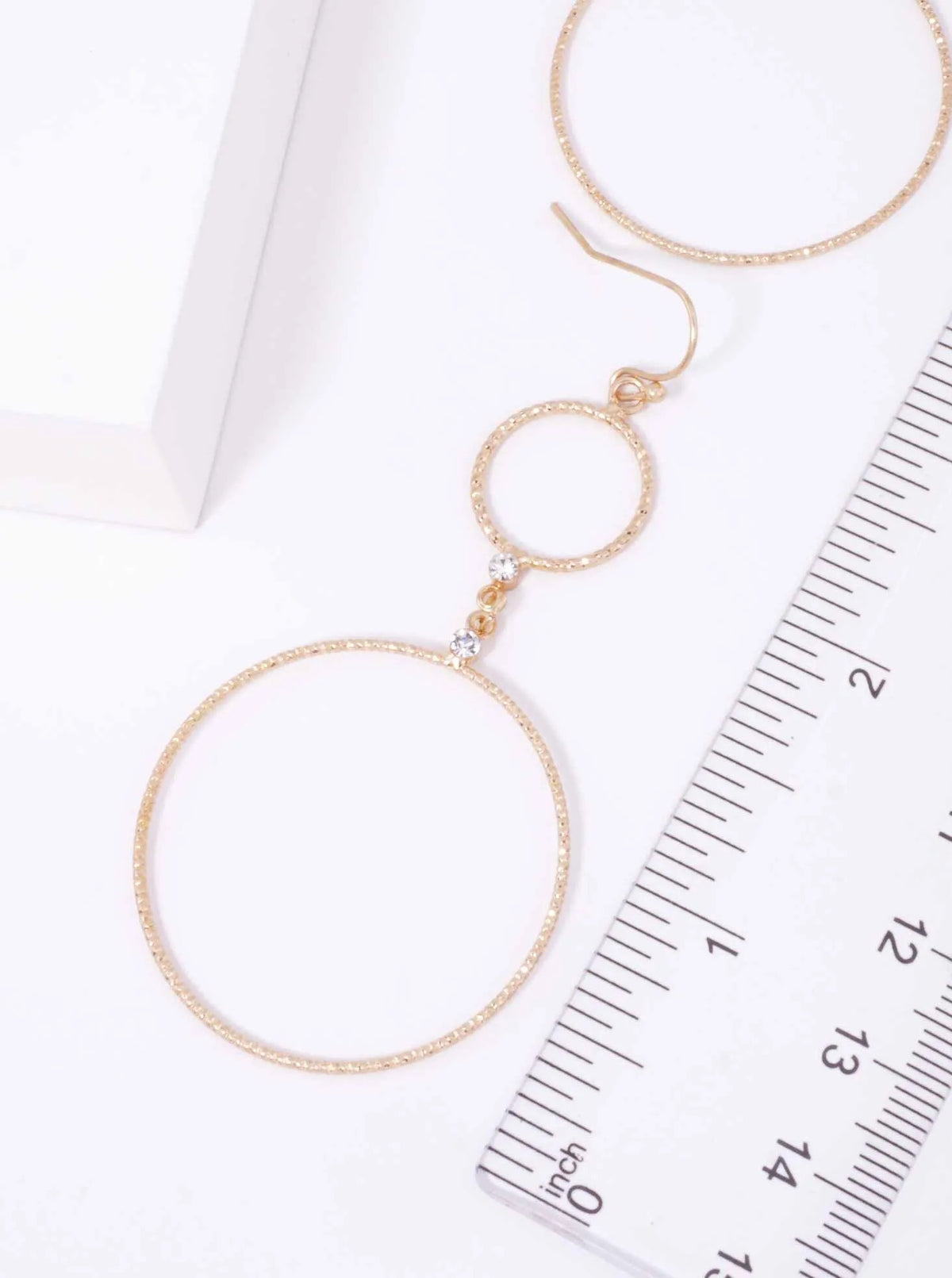Textured Double Circle Matte Drop Hook Earrings - Worn Gold