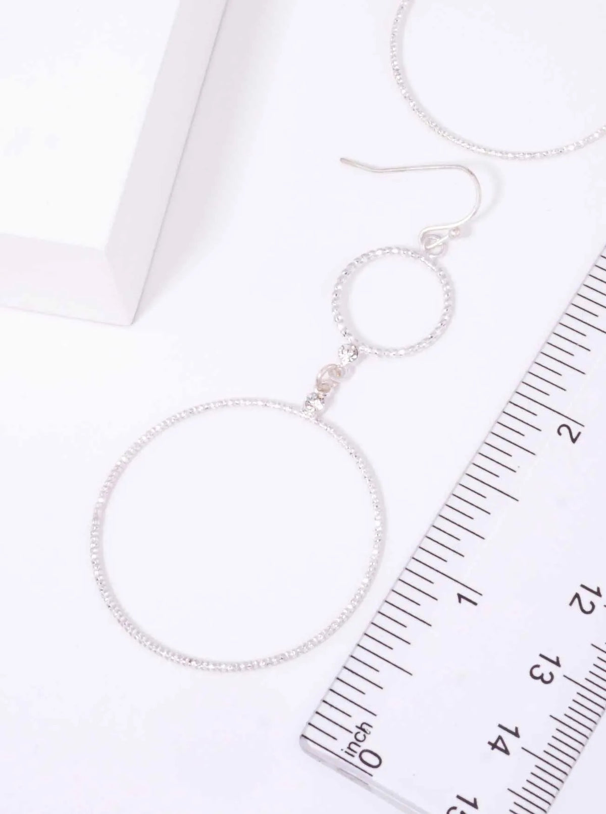Textured Double Circle Matte Drop Hook Earrings - Worn Silver