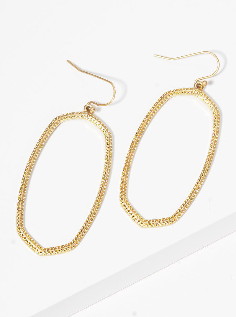 Textured Edged Oval Shaped Zinc Alloy Cast Dangle Drop Earrings