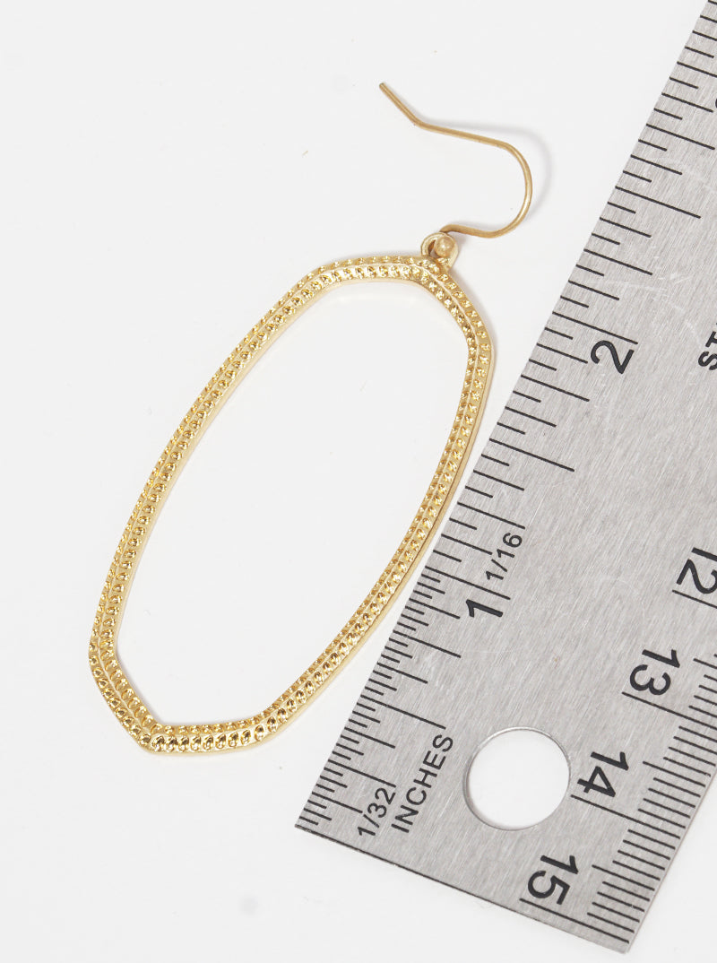 Textured Edged Oval Shaped Zinc Alloy Cast Dangle Drop Earrings