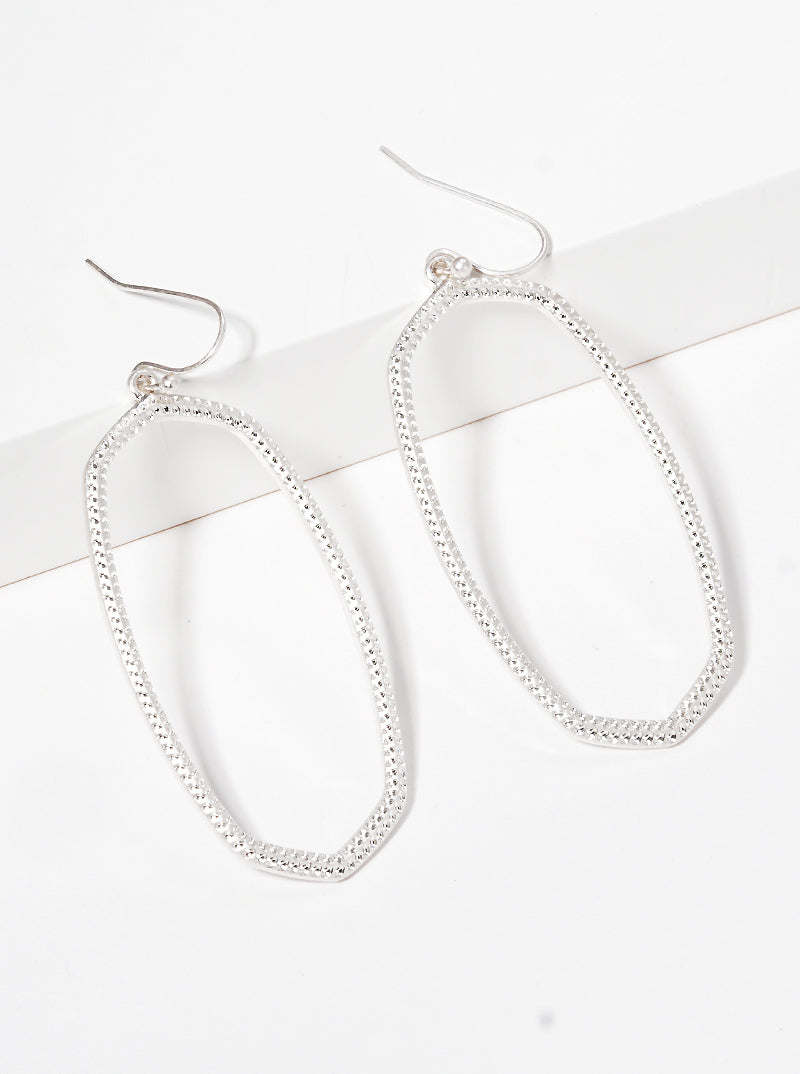 Textured Edged Oval Shaped Zinc Alloy Cast Dangle Drop Earrings