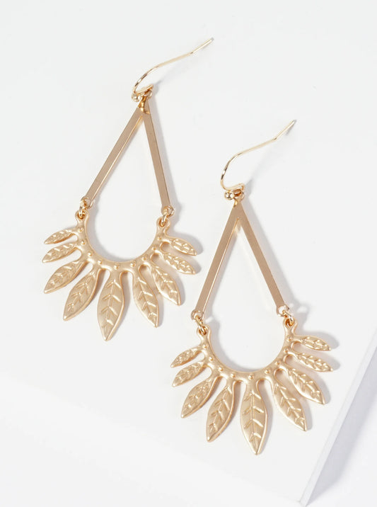 Textured Fan Leaf Teardrop Dangle Earrings