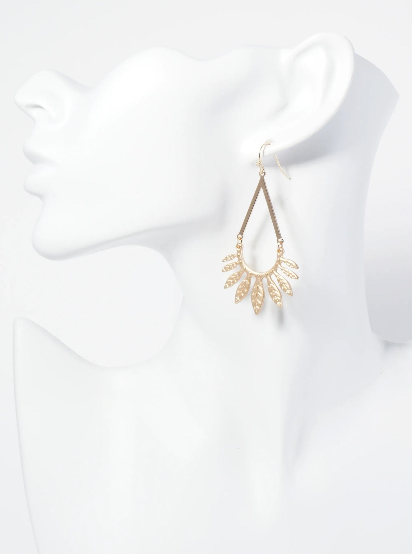 Textured Fan Leaf Teardrop Dangle Earrings