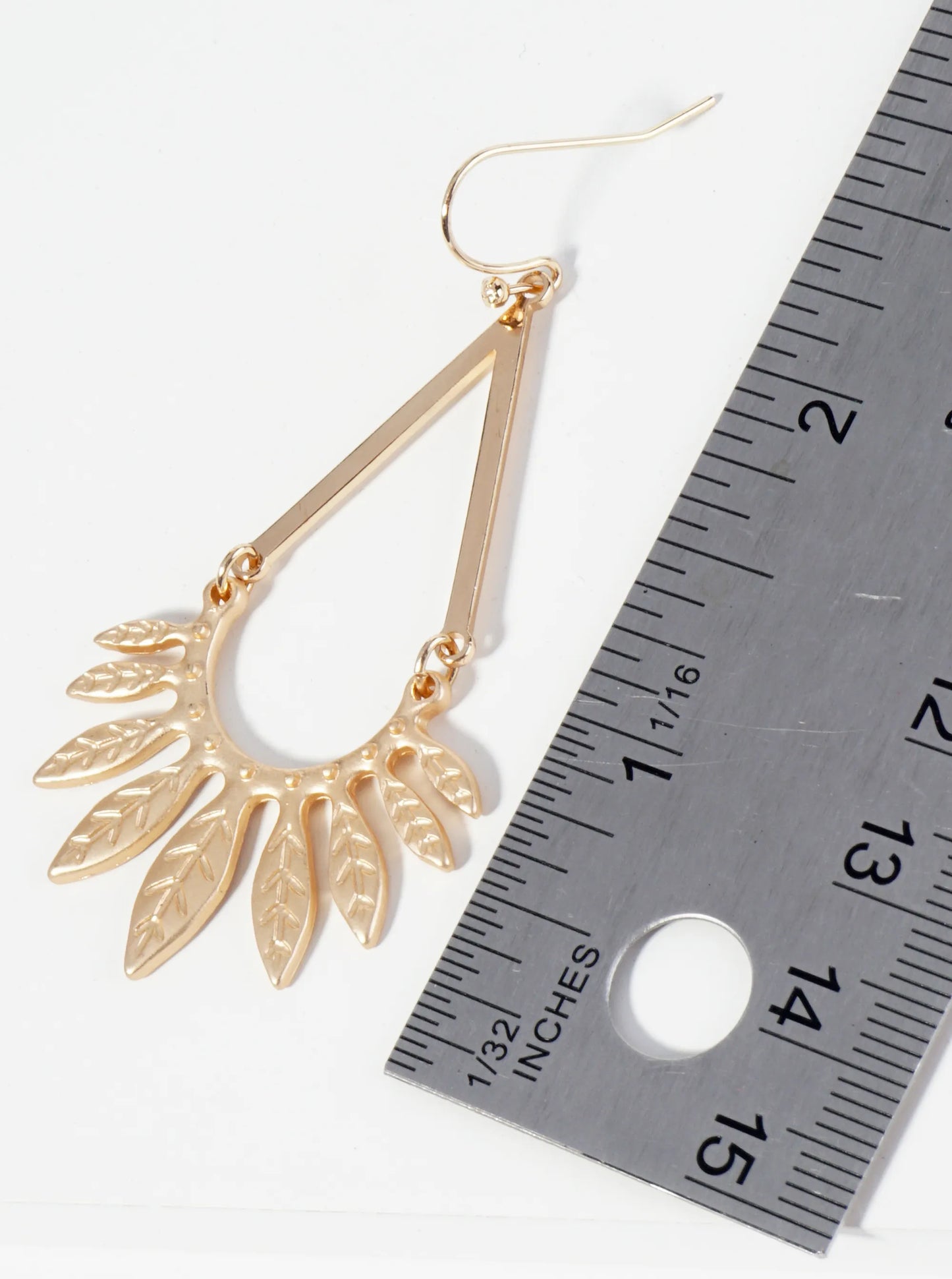 Textured Fan Leaf Teardrop Dangle Earrings