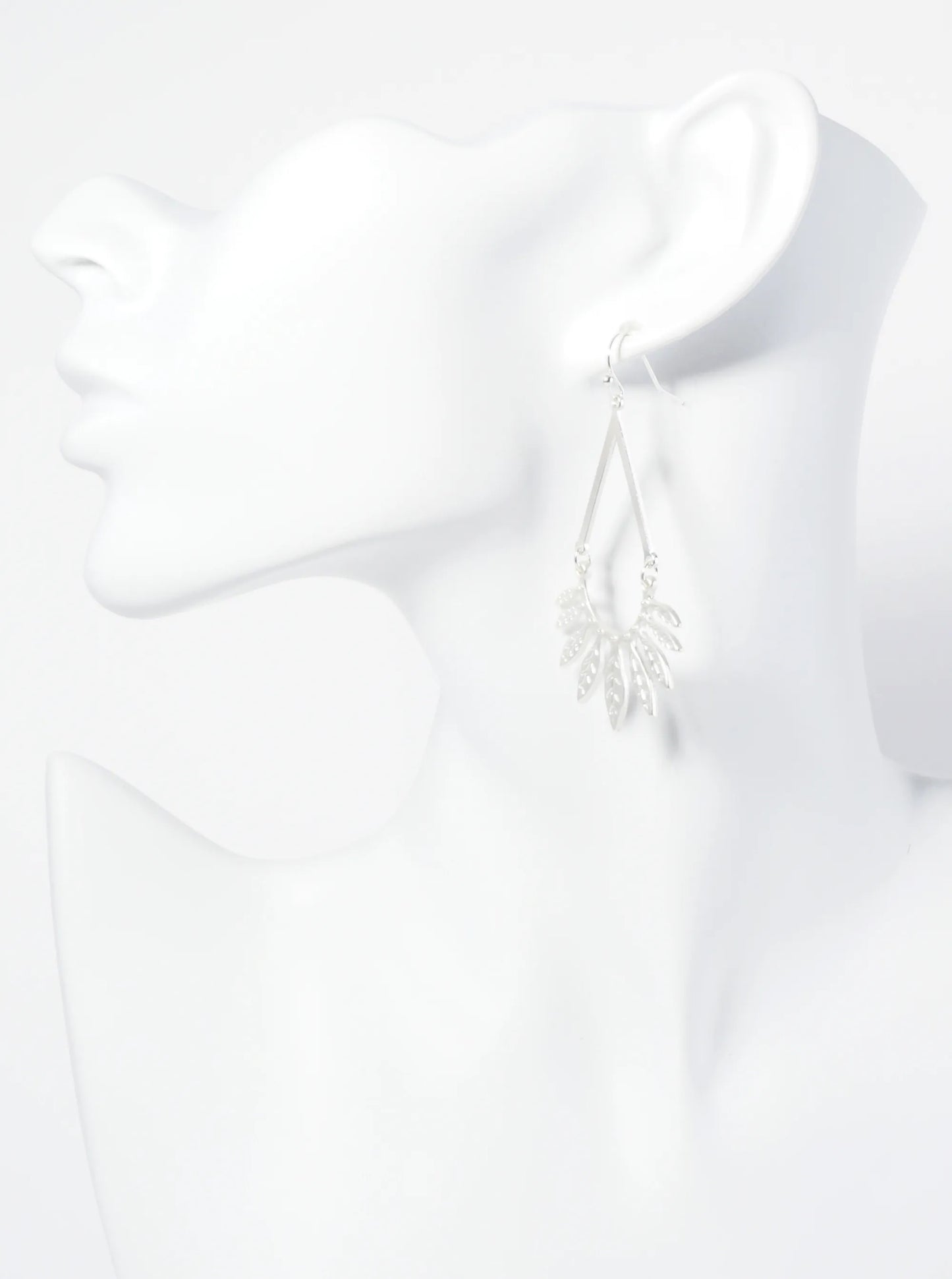 Textured Fan Leaf Teardrop Dangle Earrings