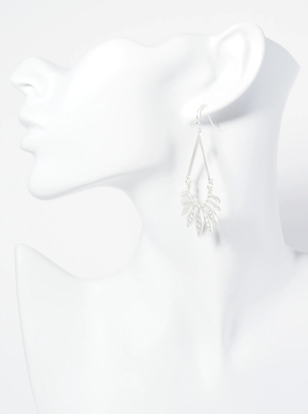 Textured Fan Leaf Teardrop Dangle Earrings