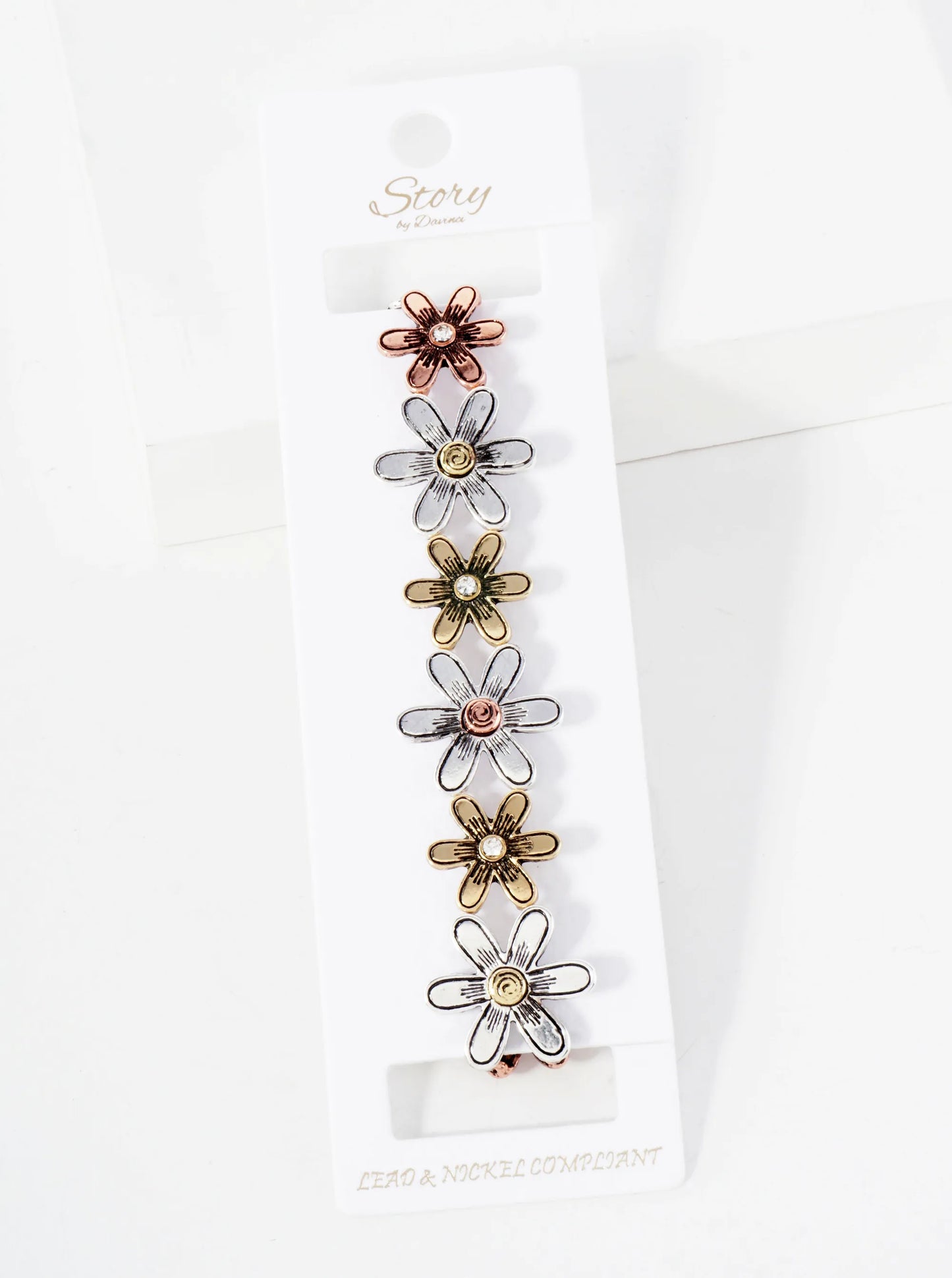 Textured Floral Flower Metal Stretch Bracelet