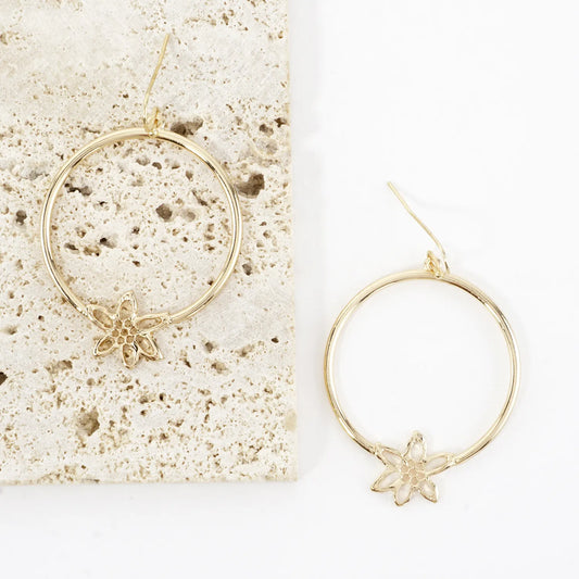 Textured Flower Accent Circle Drop Earrings