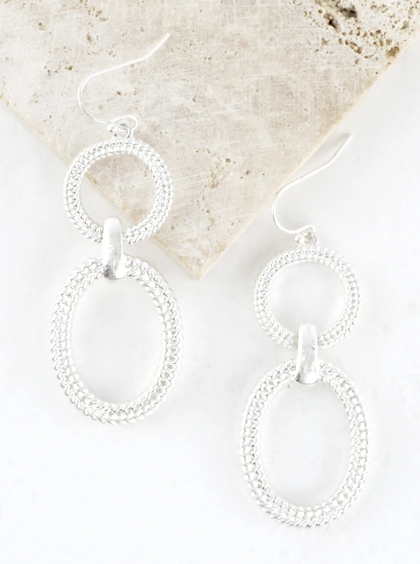 Textured Geometric Circle Oval Dangle Earrings