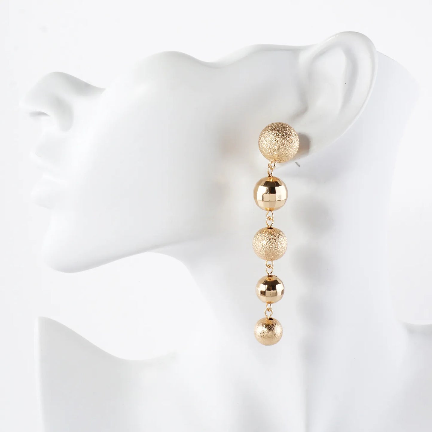 Textured Graduated Brass Ball Drop Earrings With-Titanium-Post
