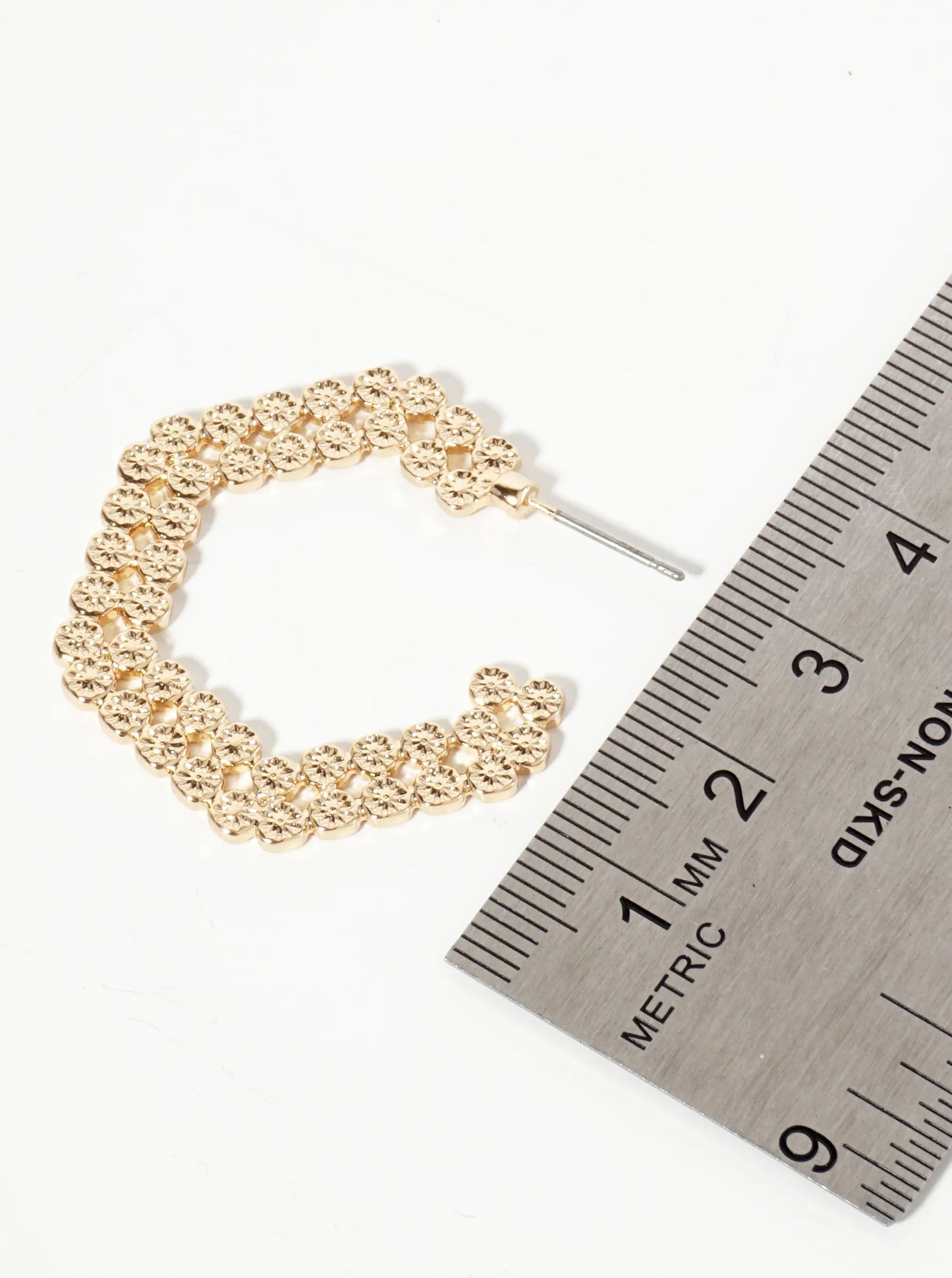 Textured Hexagon-Shaped Geometric 30mm Open Hoop Earrings
