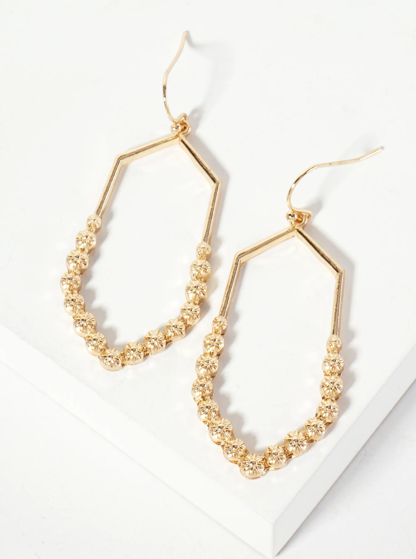 Textured Hexagon-Shaped Geometric Dangle Earrings