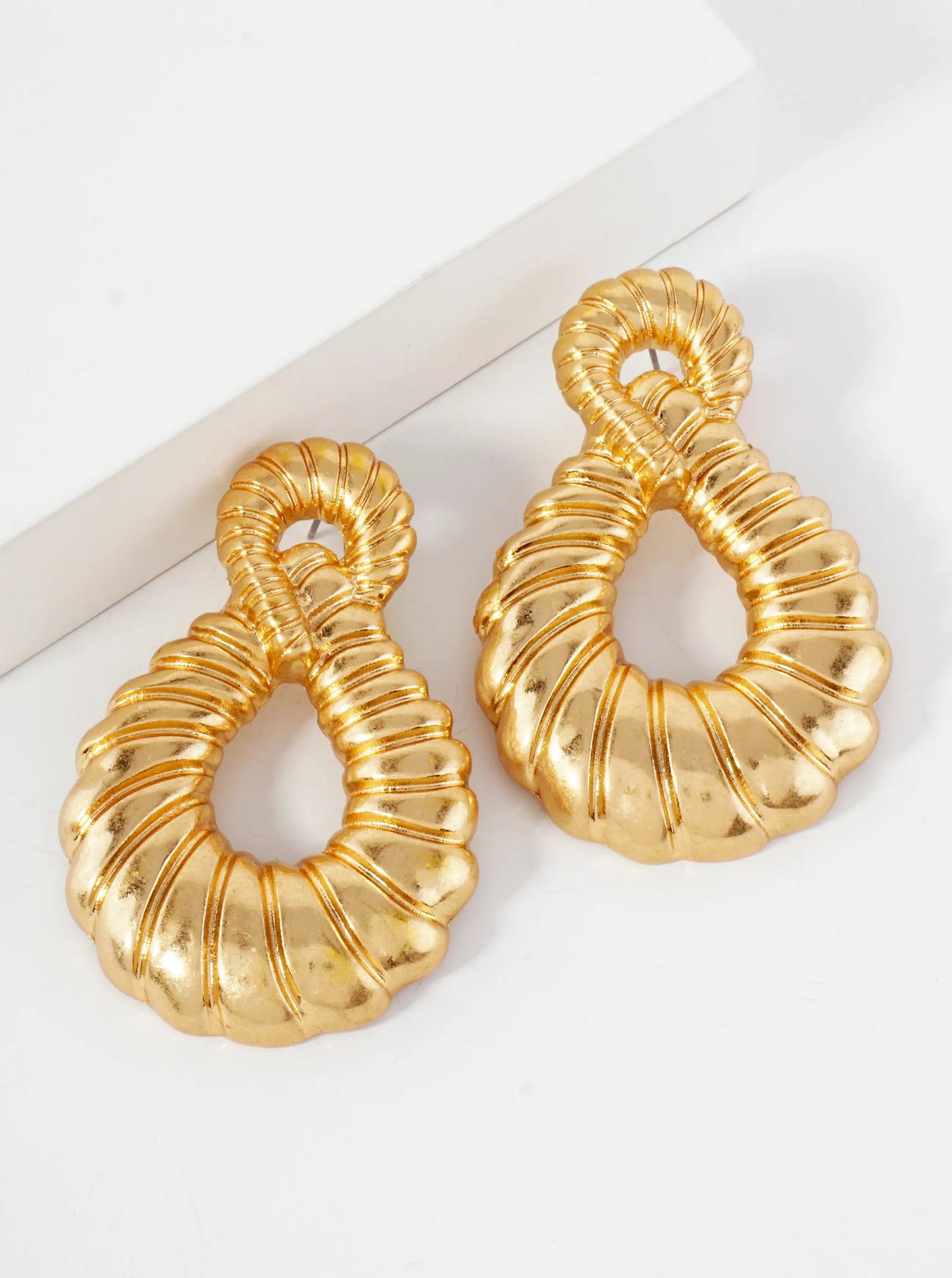 Textured Infinity Design Statement Metal Earrings With-Titanium-Post