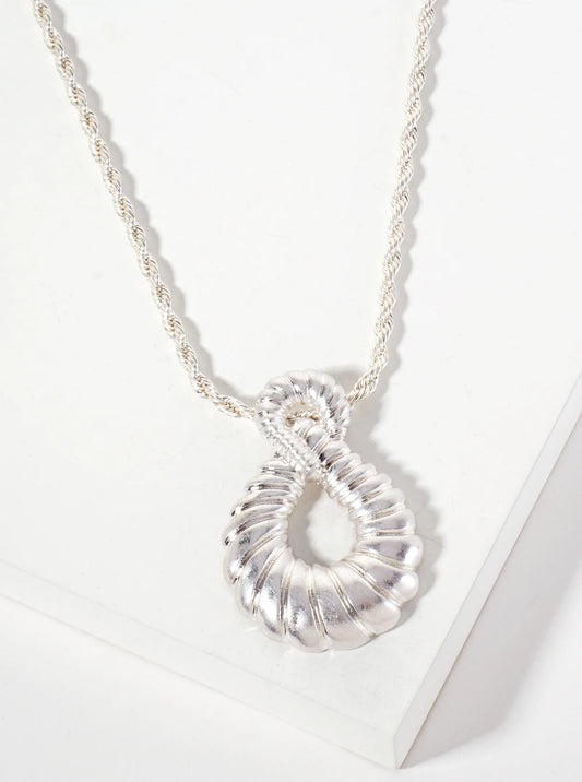 Textured Infinity Teardrop Pendant 28-inch Long Necklace