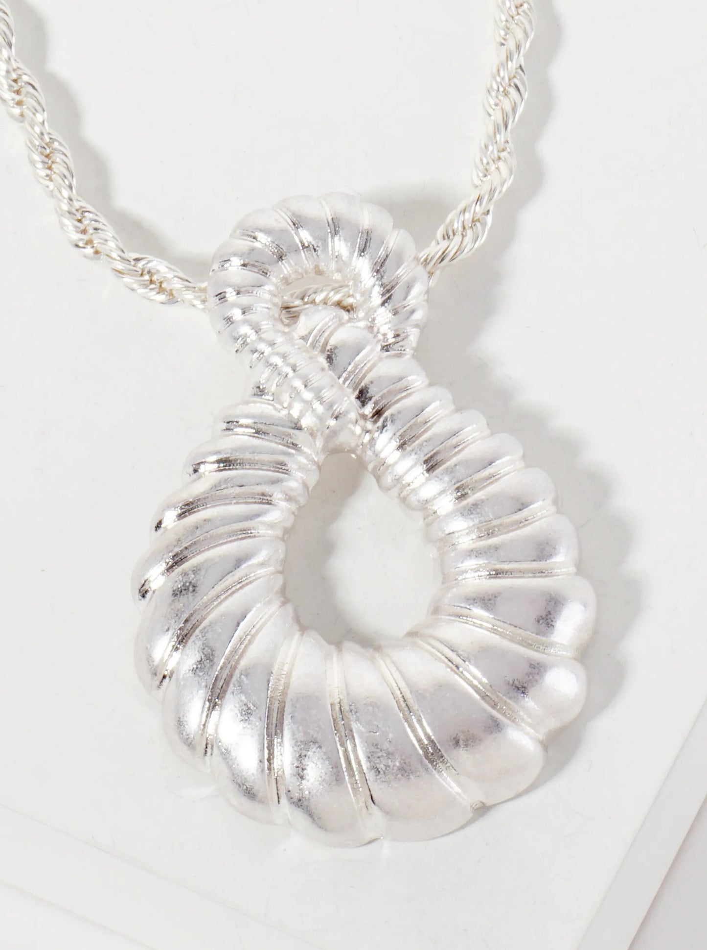 Textured Infinity Teardrop Pendant 28-inch Long Necklace