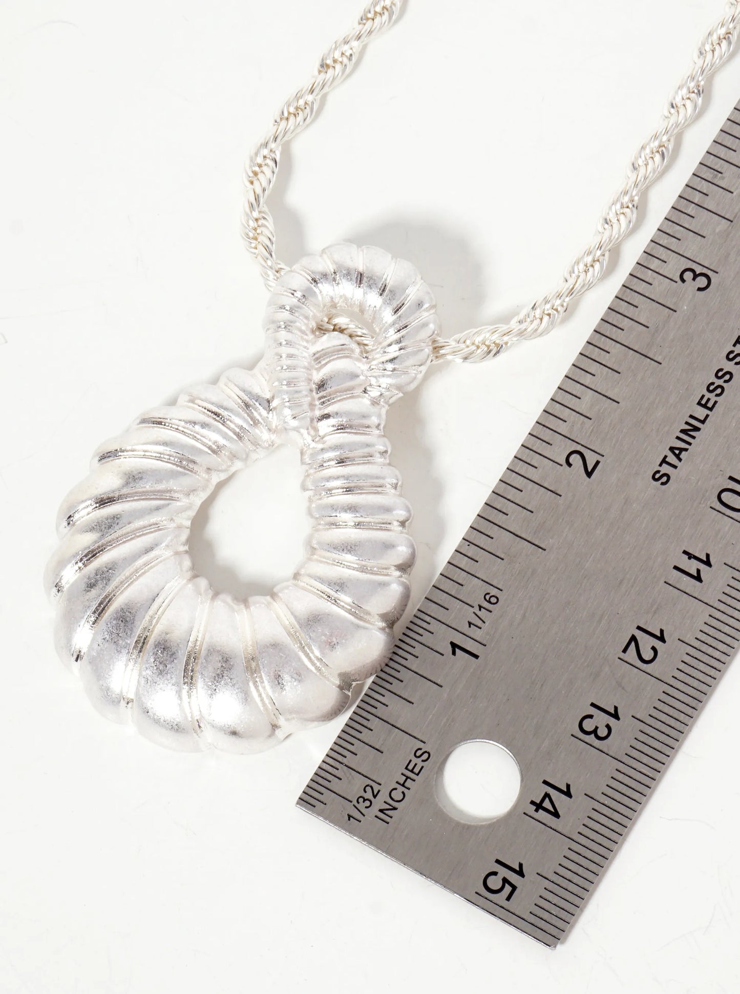 Textured Infinity Teardrop Pendant 28-inch Long Necklace