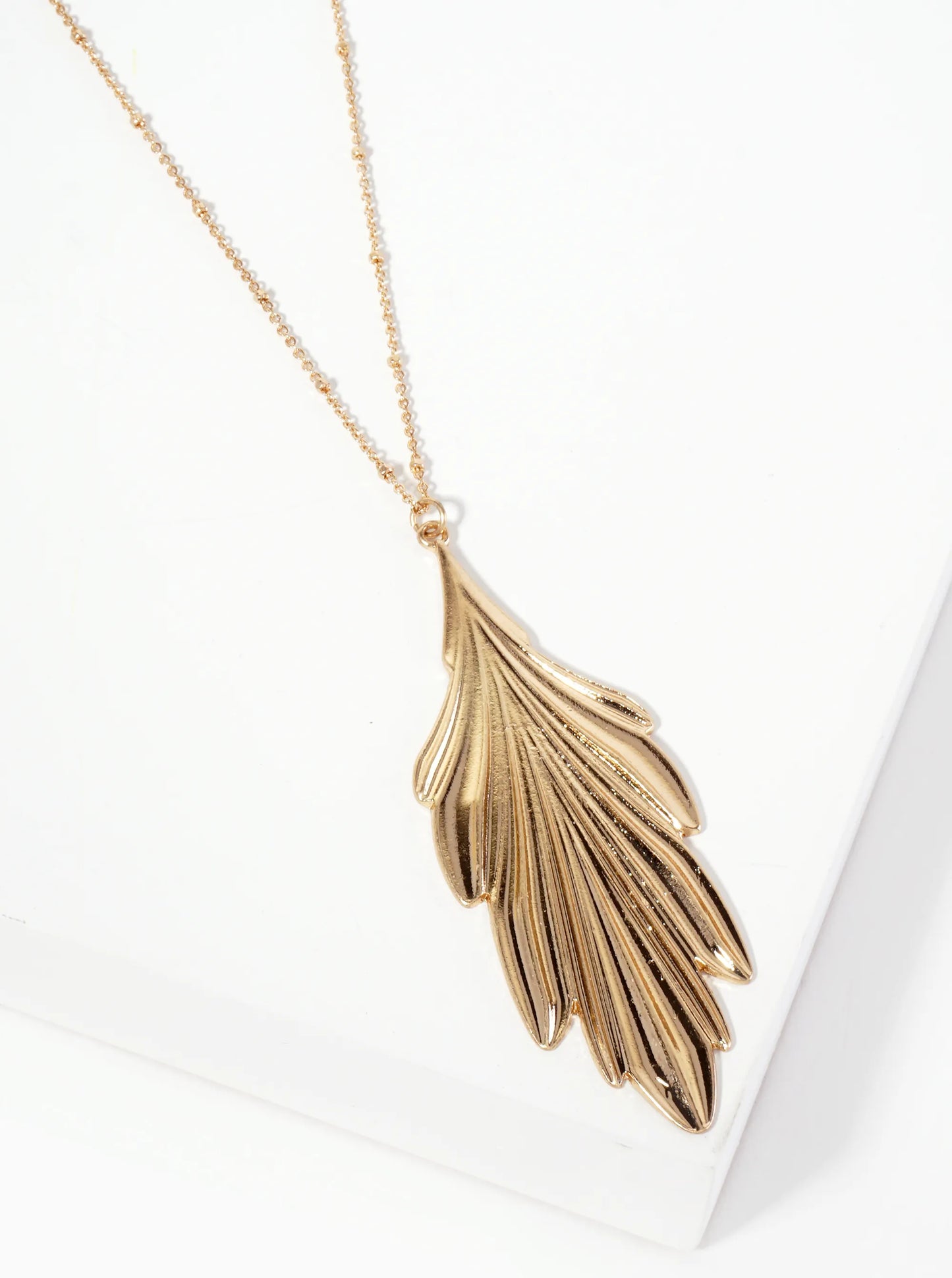 Textured Leaf Pendant 30-inch Long Necklace
