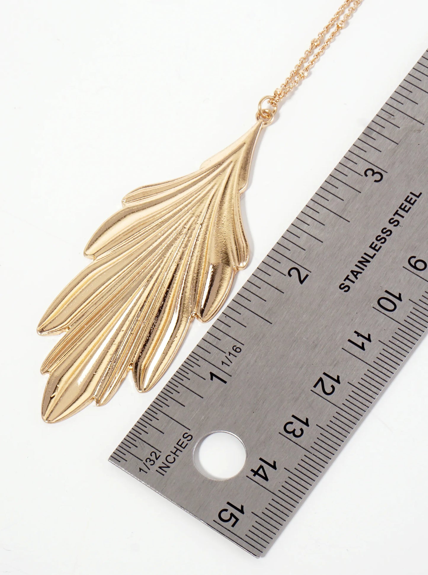 Textured Leaf Pendant 30-inch Long Necklace