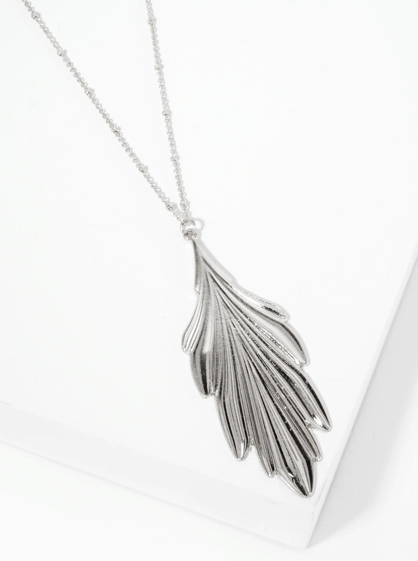 Textured Leaf Pendant 30-inch Long Necklace
