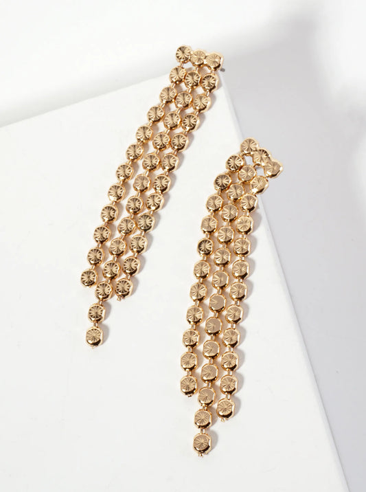 Textured Linear Triple-Strand Brass Dangle Earrings
