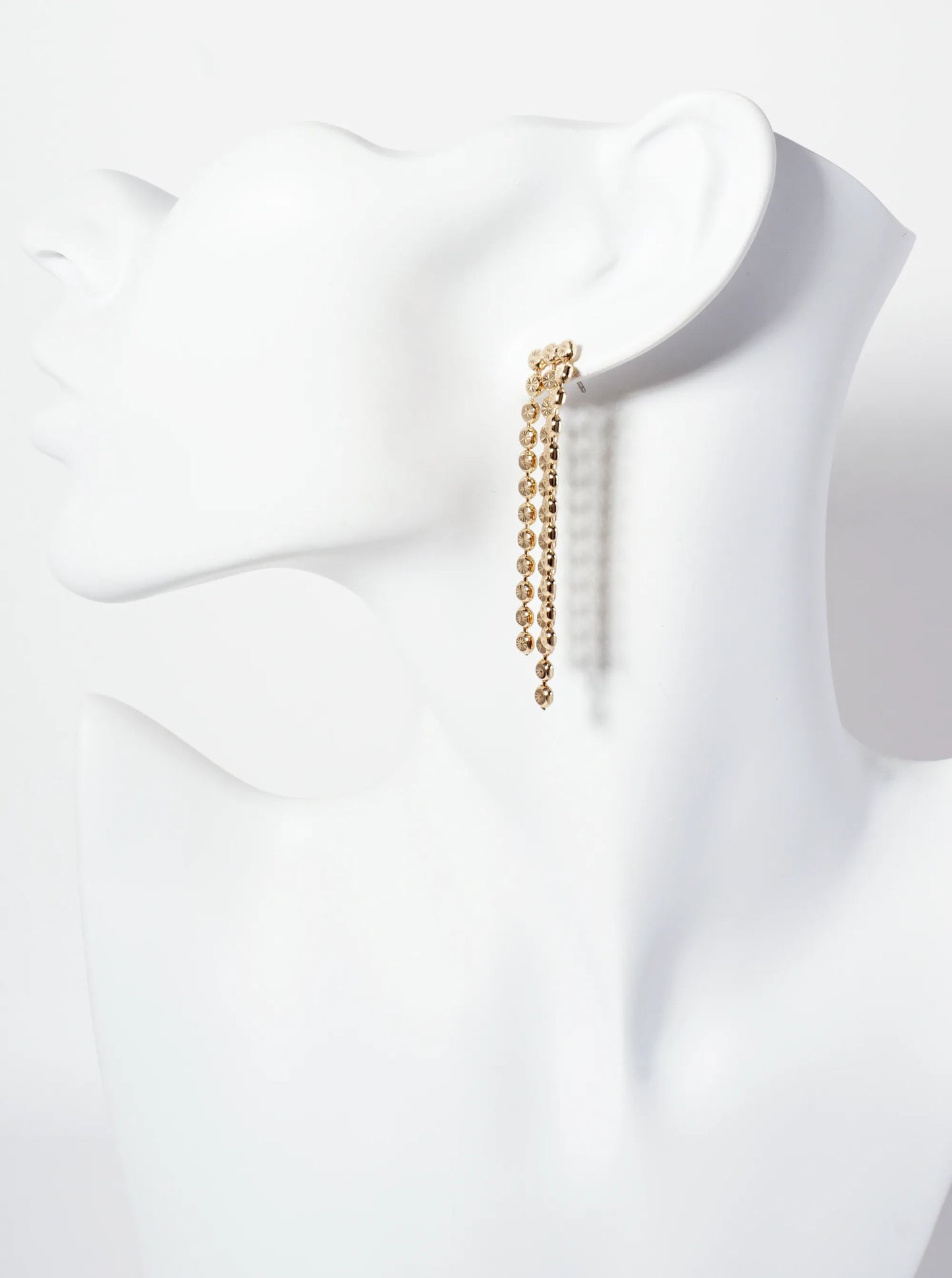 Textured Linear Triple-Strand Brass Dangle Earrings