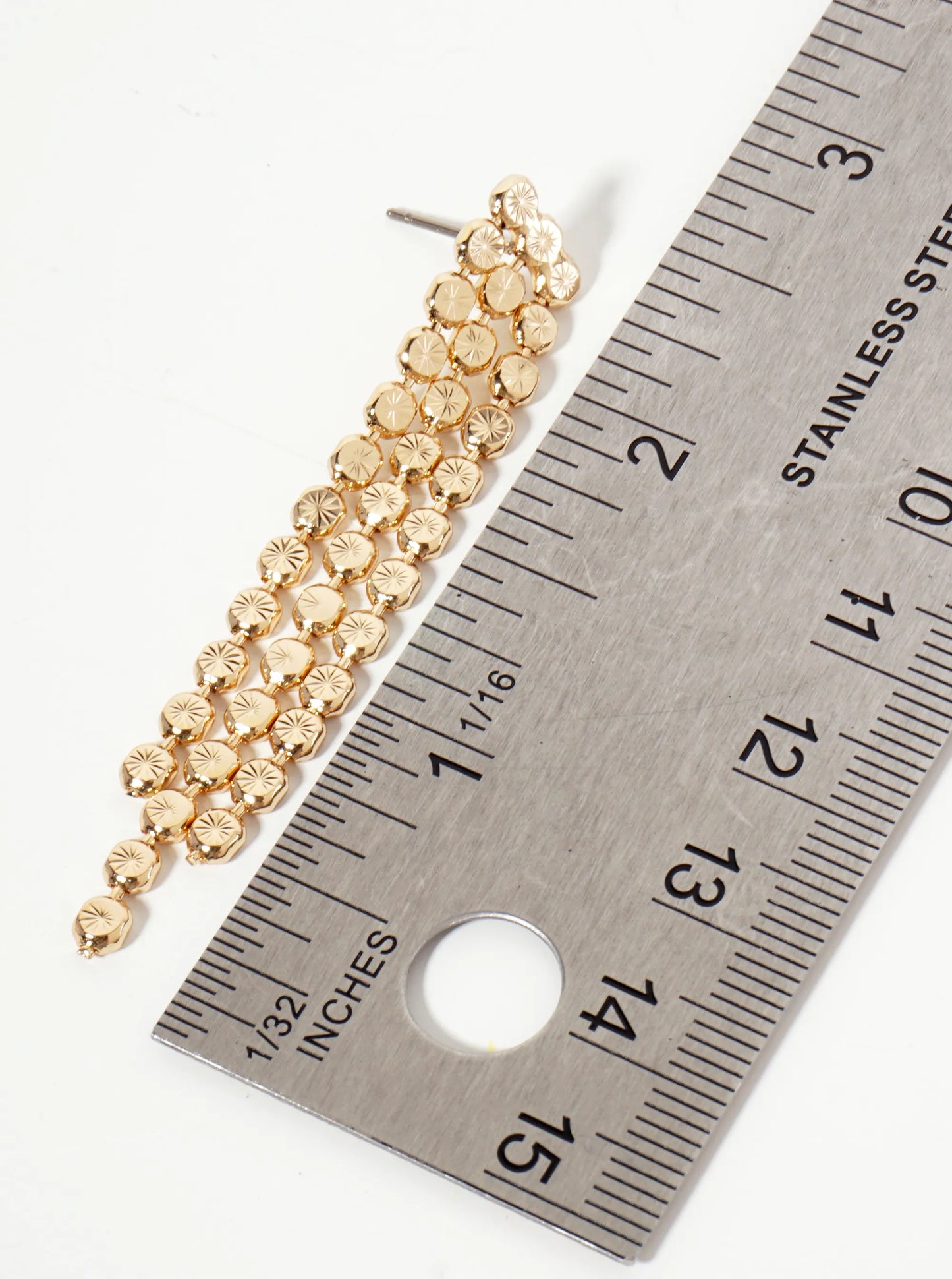 Textured Linear Triple-Strand Brass Dangle Earrings