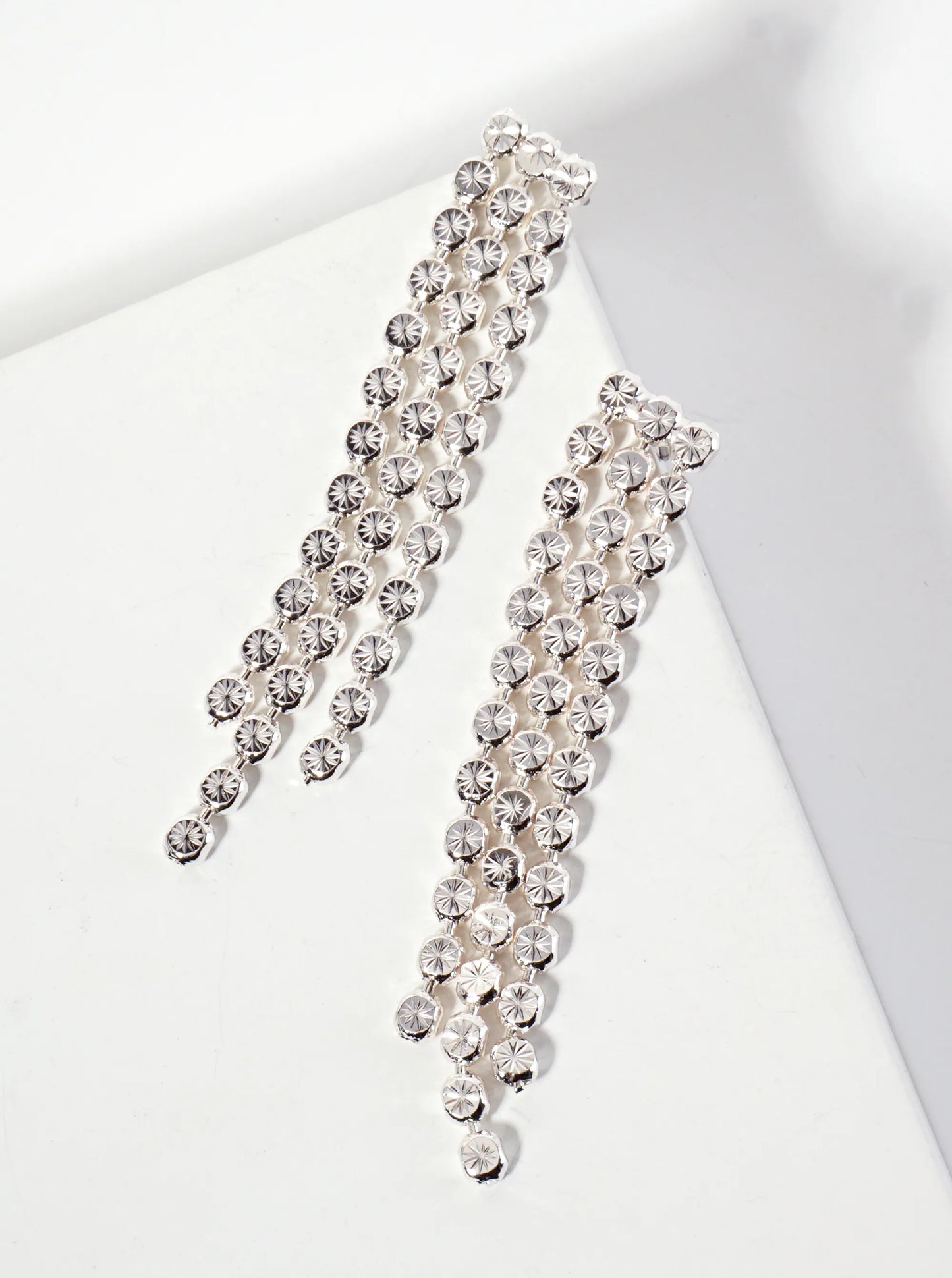 Textured Linear Triple-Strand Brass Dangle Earrings