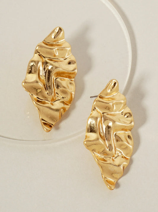 Textured Marquise-Shaped Post Earrings With-Titanium-Post