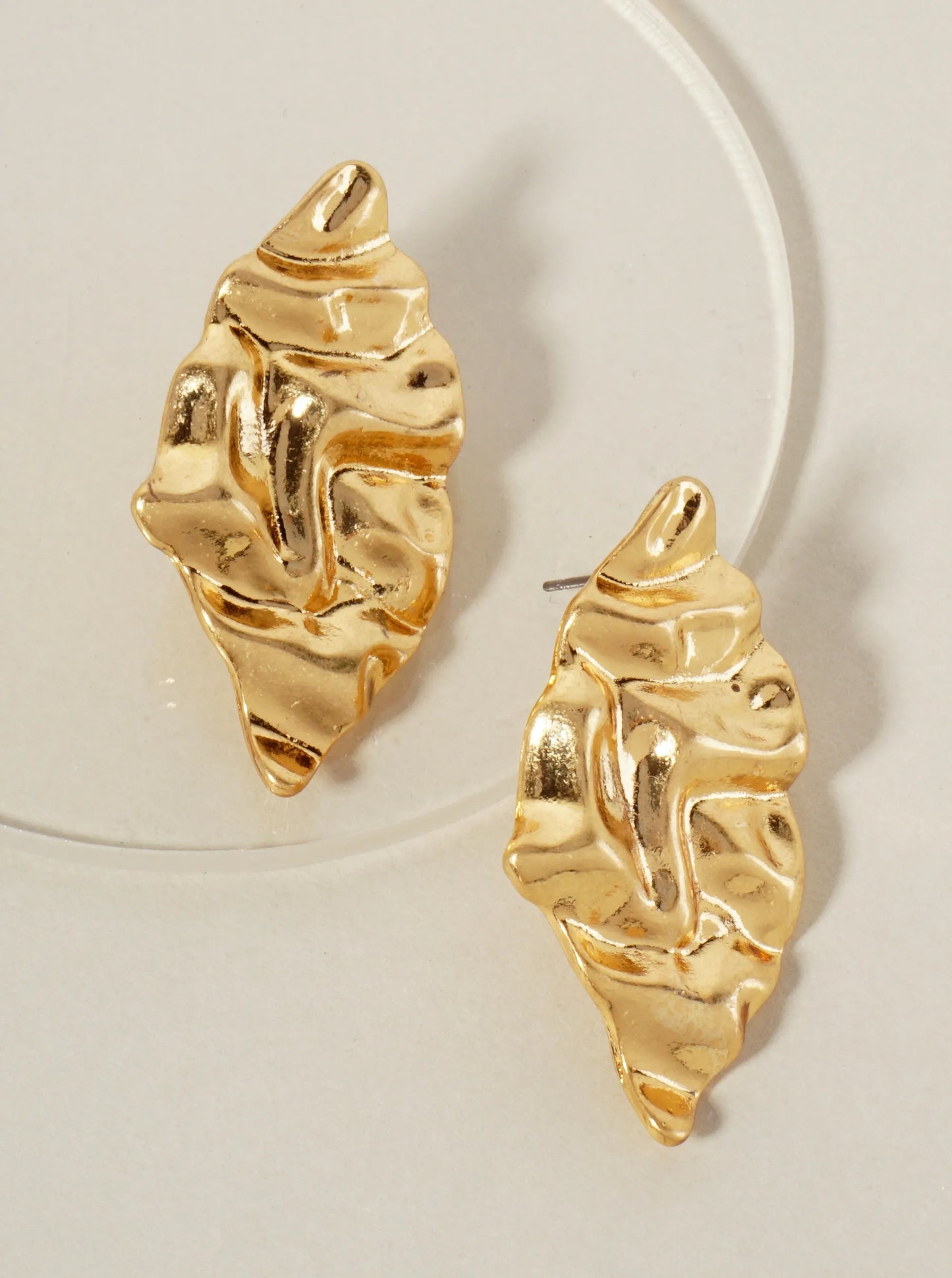 Textured Marquise-Shaped Post Earrings With-Titanium-Post